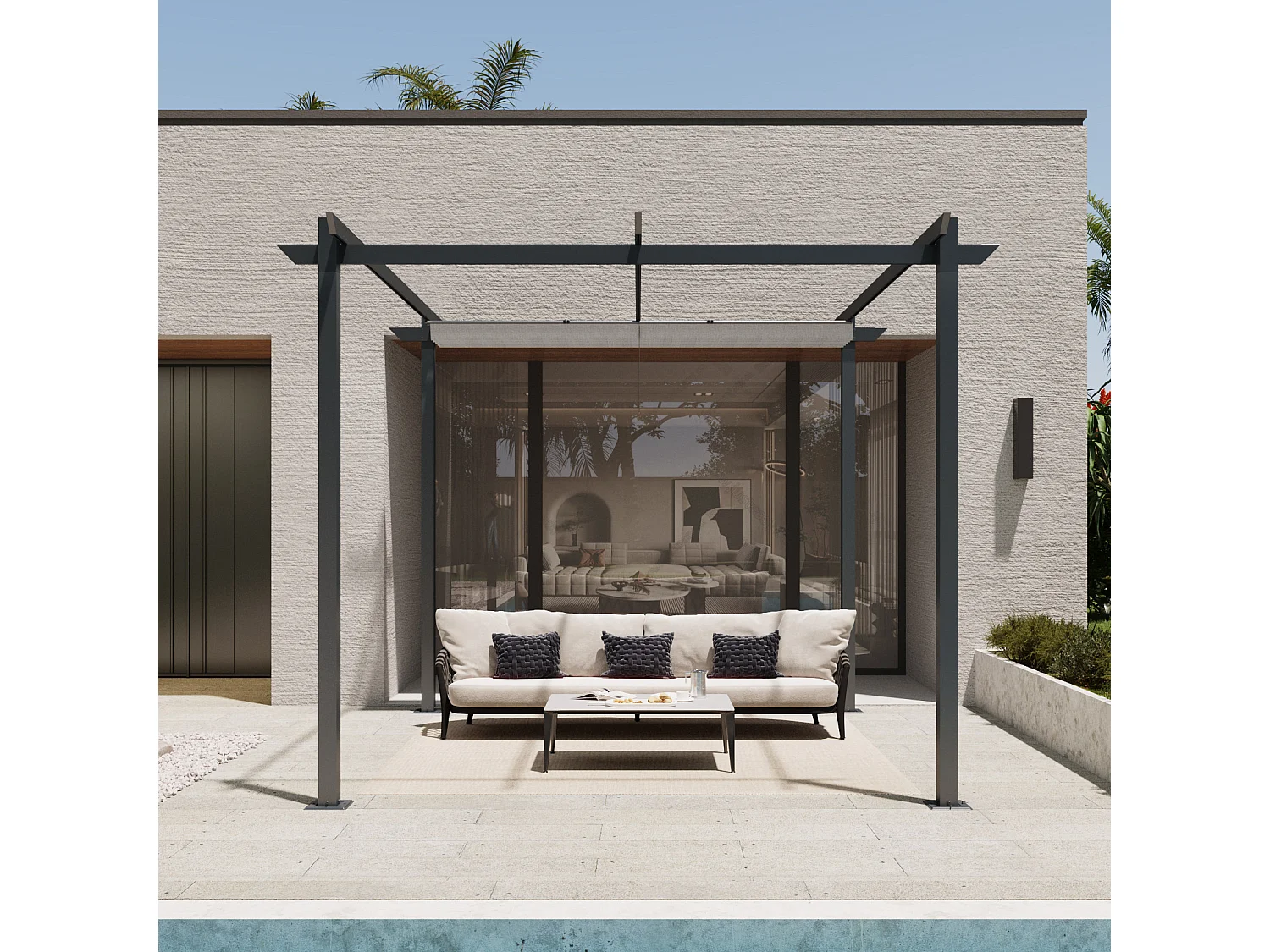Pergola autoportante 3x3m en aluminium - Toit rétractable - Gris anthracite - Tonnelle de jardin