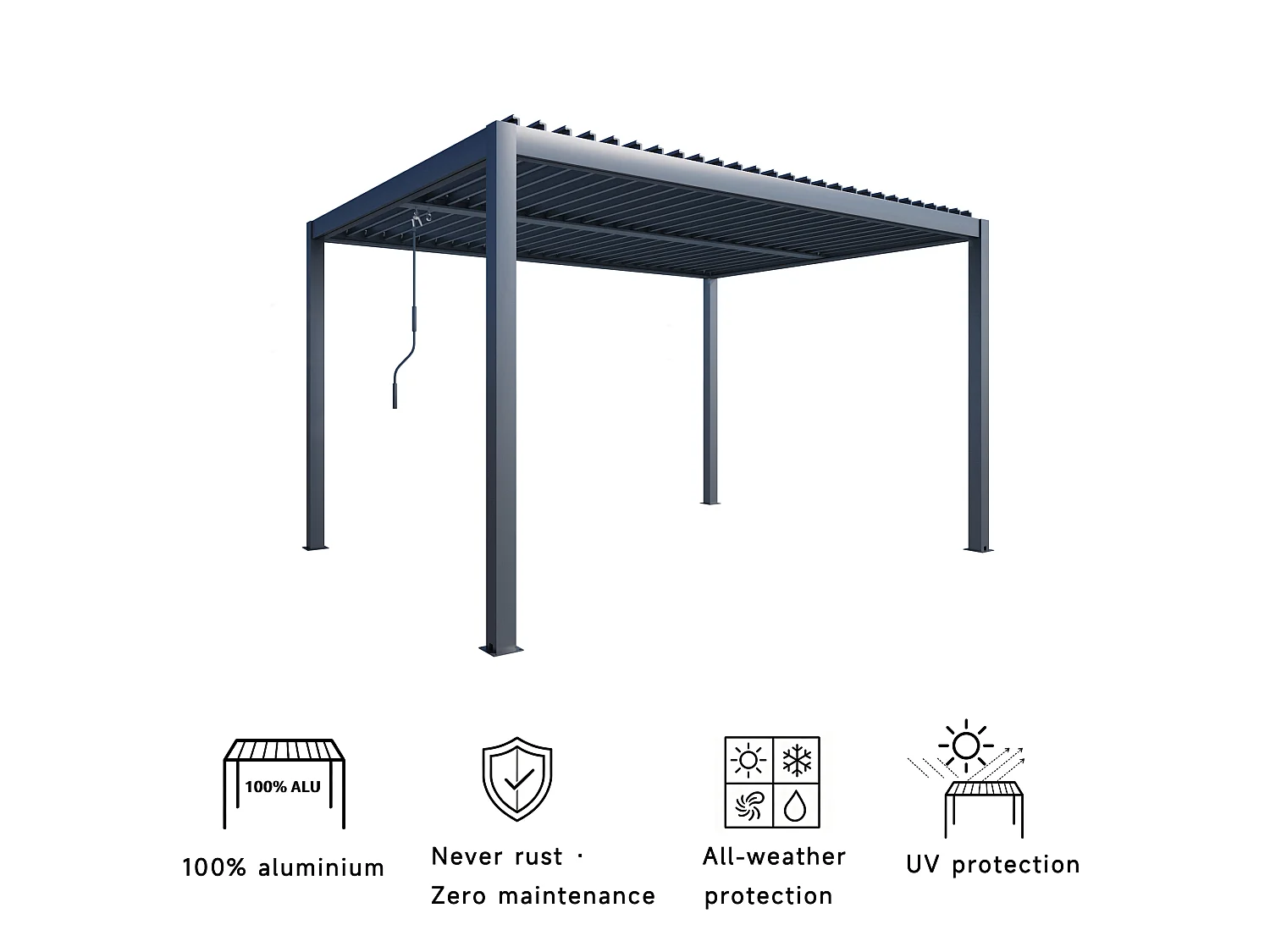 Pergola bioclimatique autoportée - 4x3m - Structure et lames orientables en aluminium - Gris anthracite