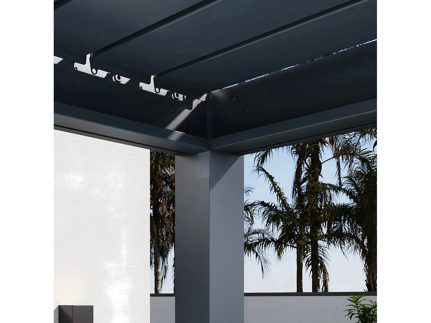 Pergola bioclimatique autoportée - 4x3m - Structure et lames orientables en aluminium - Gris anthracite