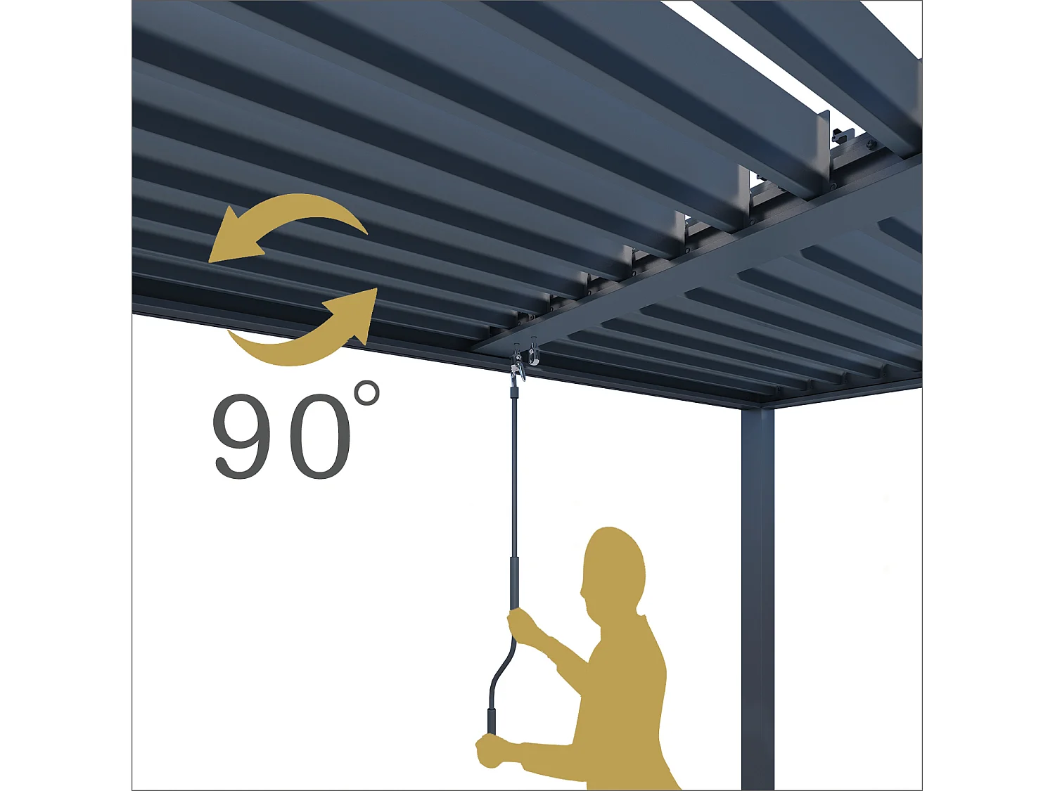 Pergola bioclimatique autoportée - 4x3m - Structure et lames orientables en aluminium - Gris anthracite