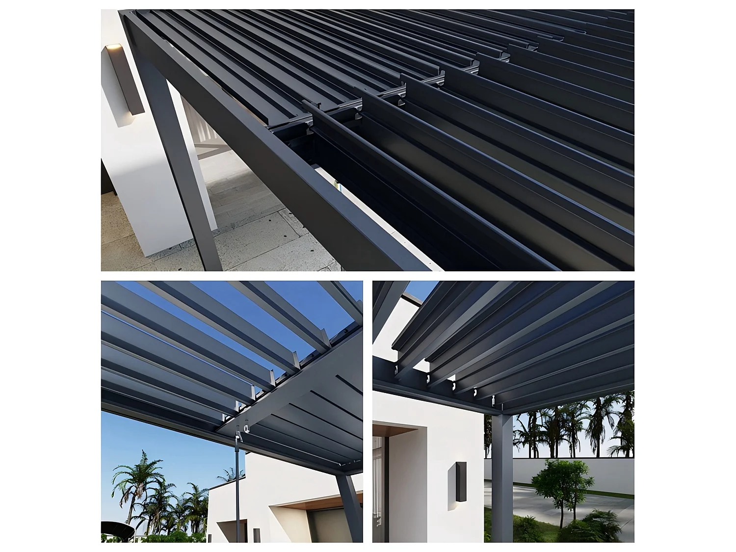 Pergola bioclimatique autoportée - 4x3m - Structure et lames orientables en aluminium - Gris anthracite