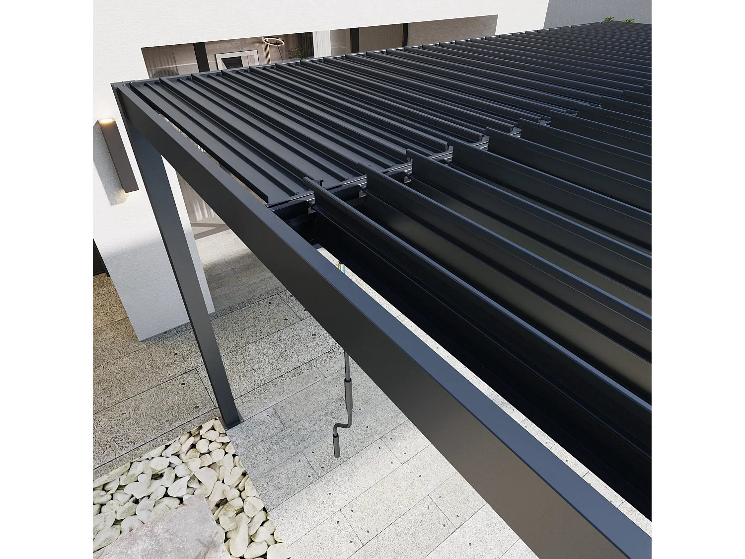 Pergola bioclimatique autoportée RIVA 4x3m aluminium - Lames orientables en alu - Gris anthracite - 4 pieds robustes