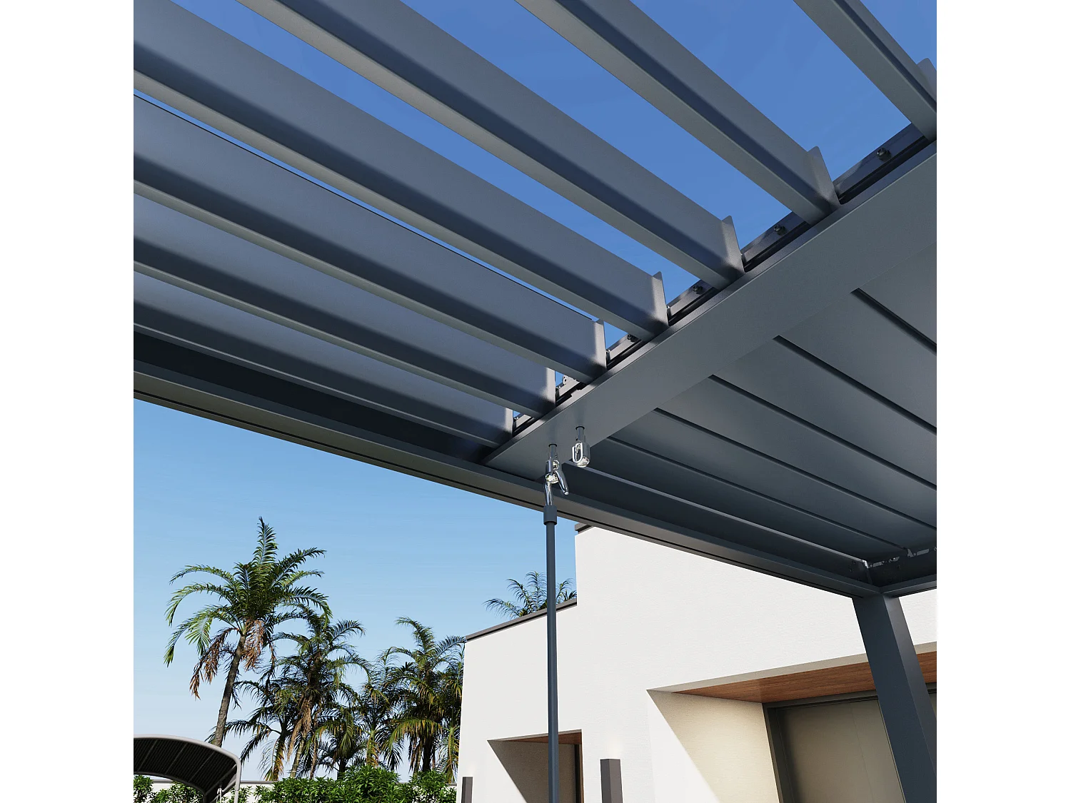 Pergola bioclimatique autoportée RIVA 4x3m aluminium - Lames orientables en alu - Gris anthracite - 4 pieds robustes