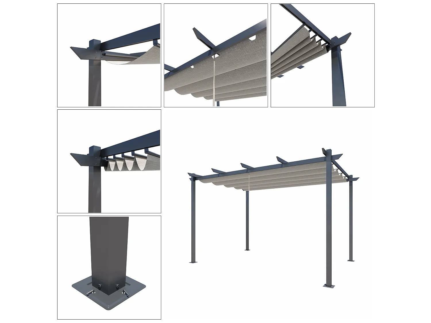 Pergola autoportante 4x3m en aluminium - Toit rétractable - Gris anthracite - Tonnelle de jardin