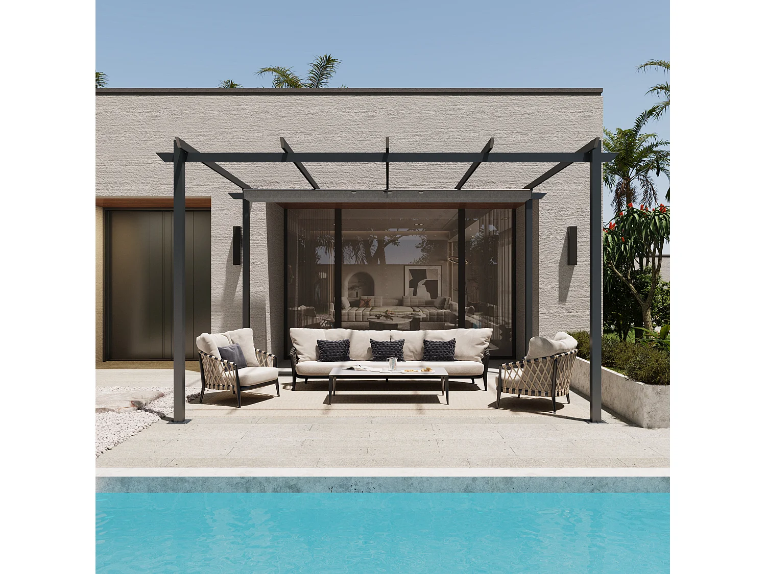 Pergola autoportante 4x3m en aluminium - Toit rétractable - Gris anthracite - Tonnelle de jardin
