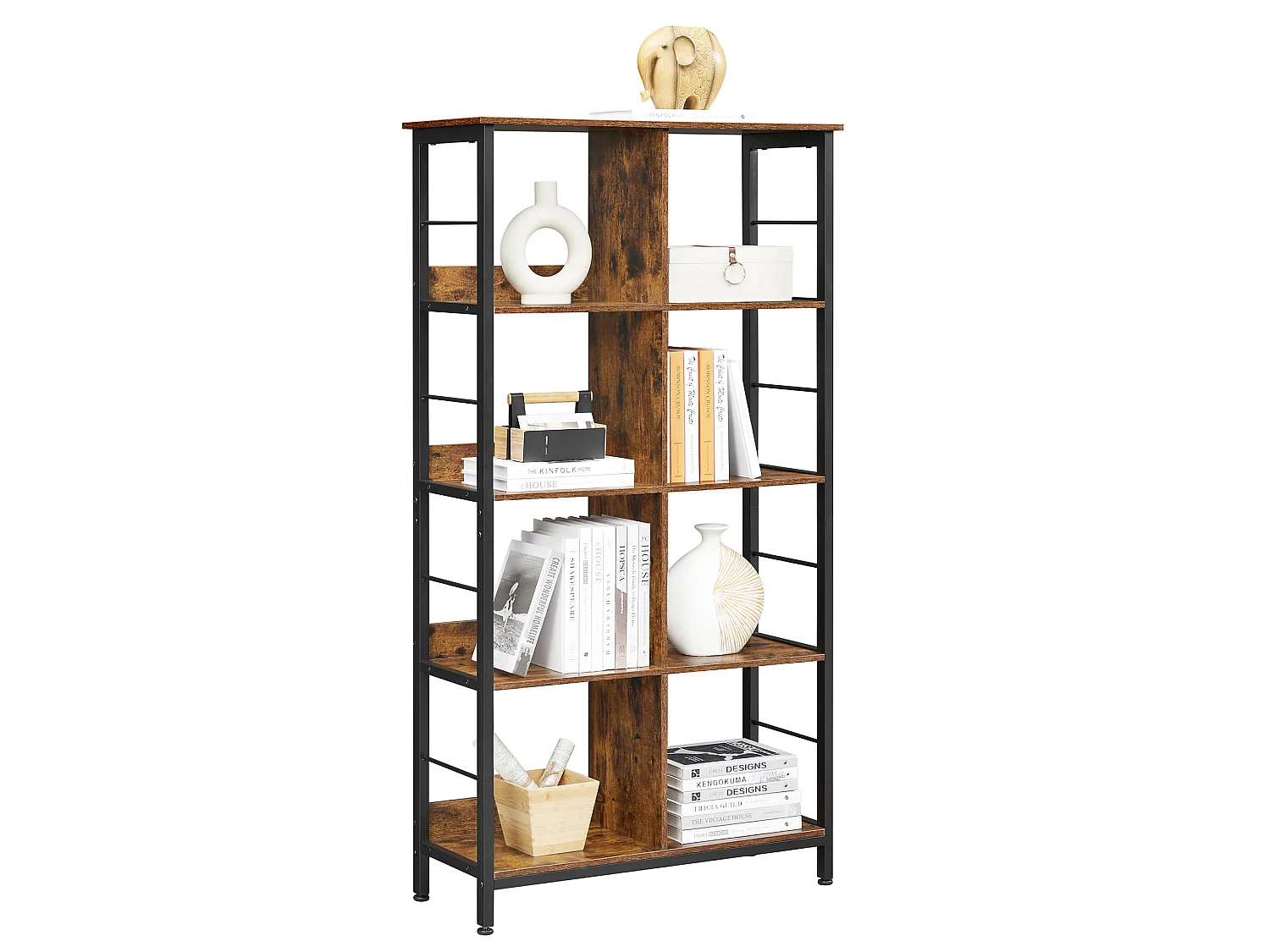 Boekenkast met stabiele constructie van spaanplaat en metaal, rustiek bruin, 80x33x149 cm
