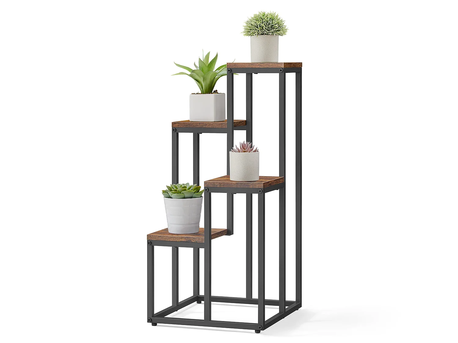 Plantenrek boekenrek loftstijl spaanplaat staal rustiek bruin zwart 34x34x71 cm