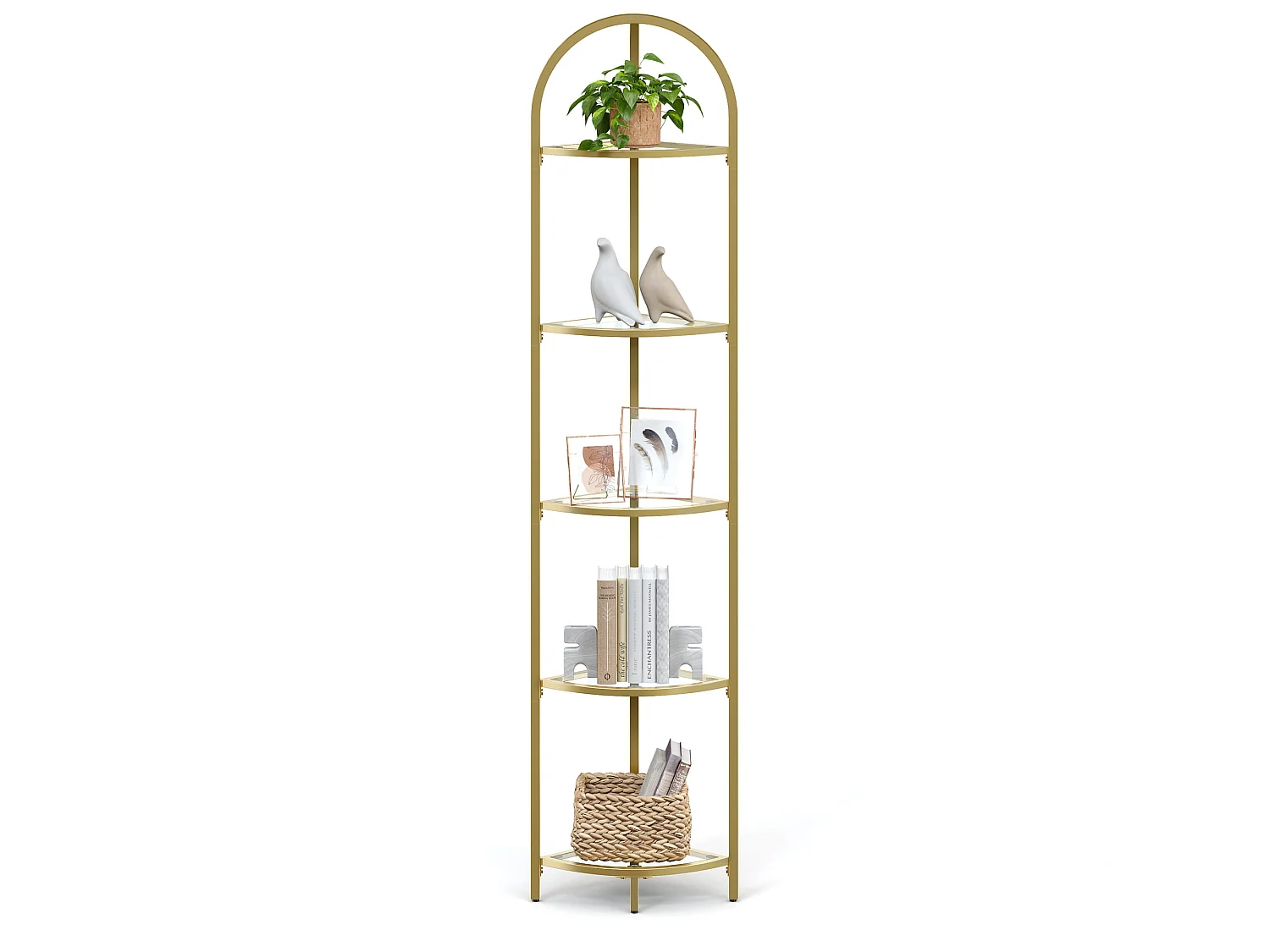 Glazen boekenkast met 5 planken goud staal 28x28x158 cm - LGT810A01