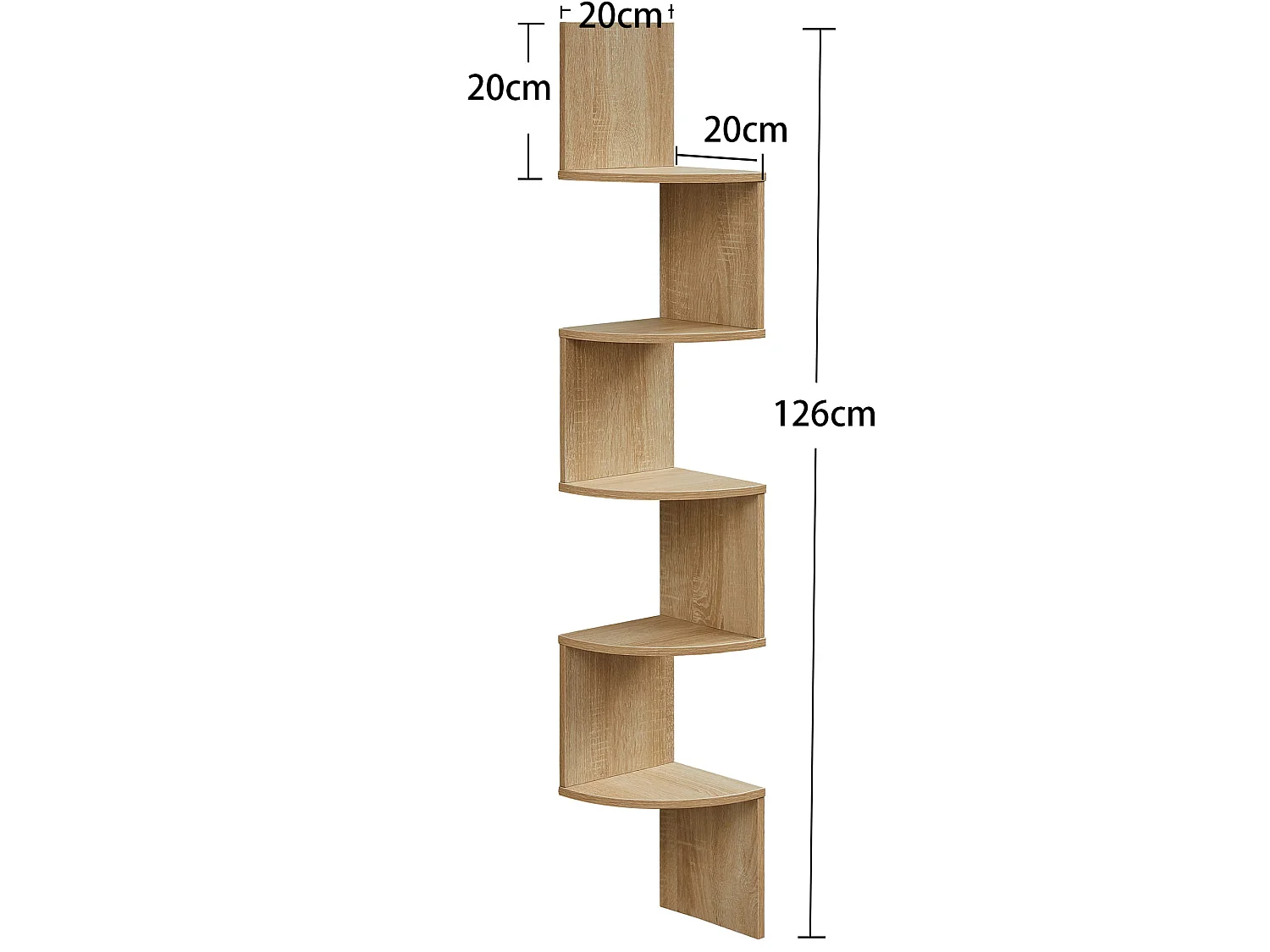 Étagère d’angle pour livres, 5 étagères, panneau mélaminé, sonoma, 20x20x126 cm
