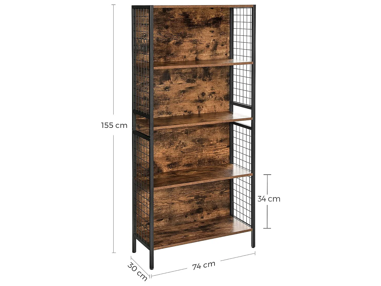 Étagère bibliothèque rustique en bois et acier brun noir 74x30x155 cm - LBC023B01
