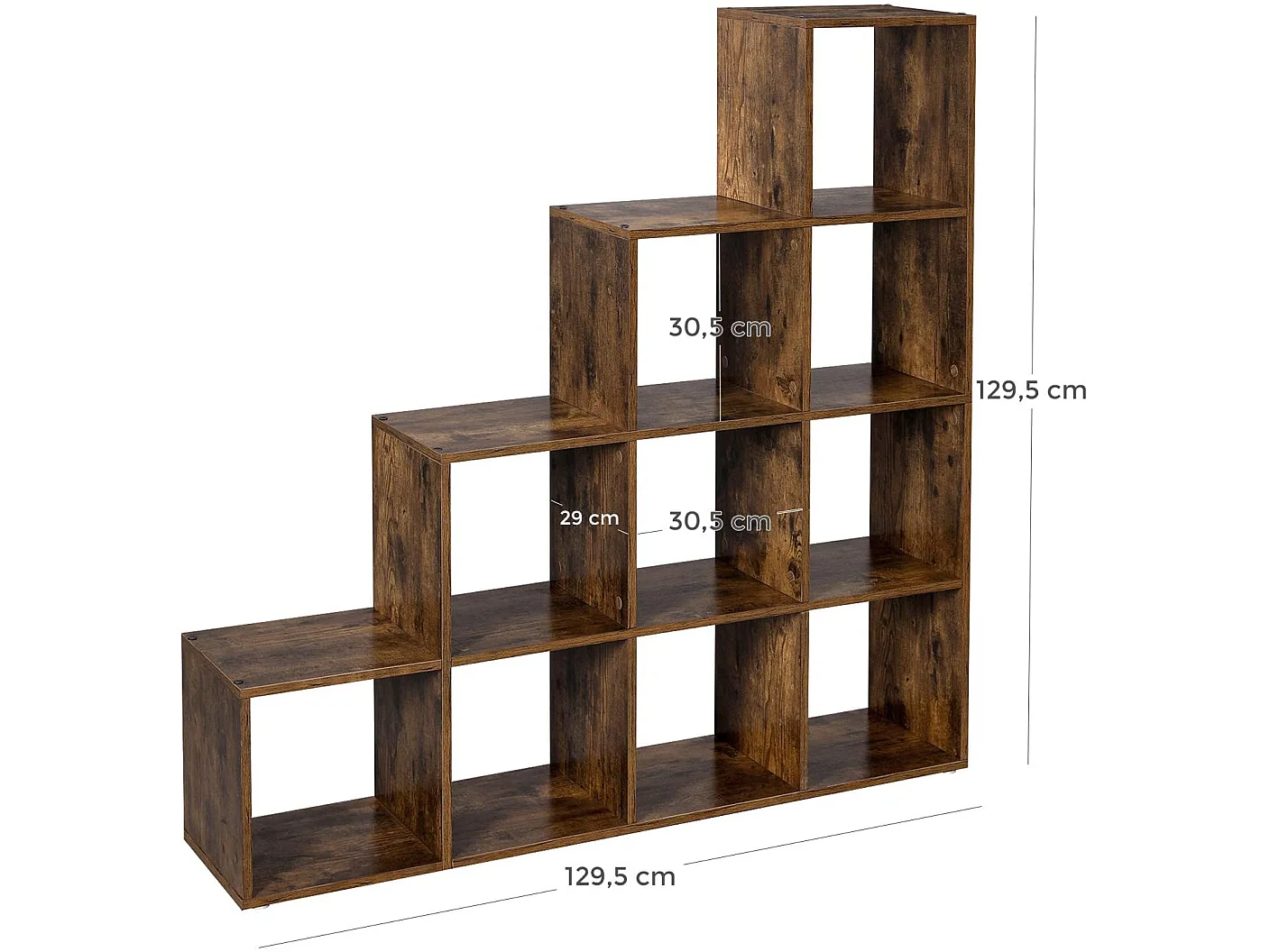 Étagère de salon en escalier rustique en panneau de particules brun 129,5x29x129,5 cm