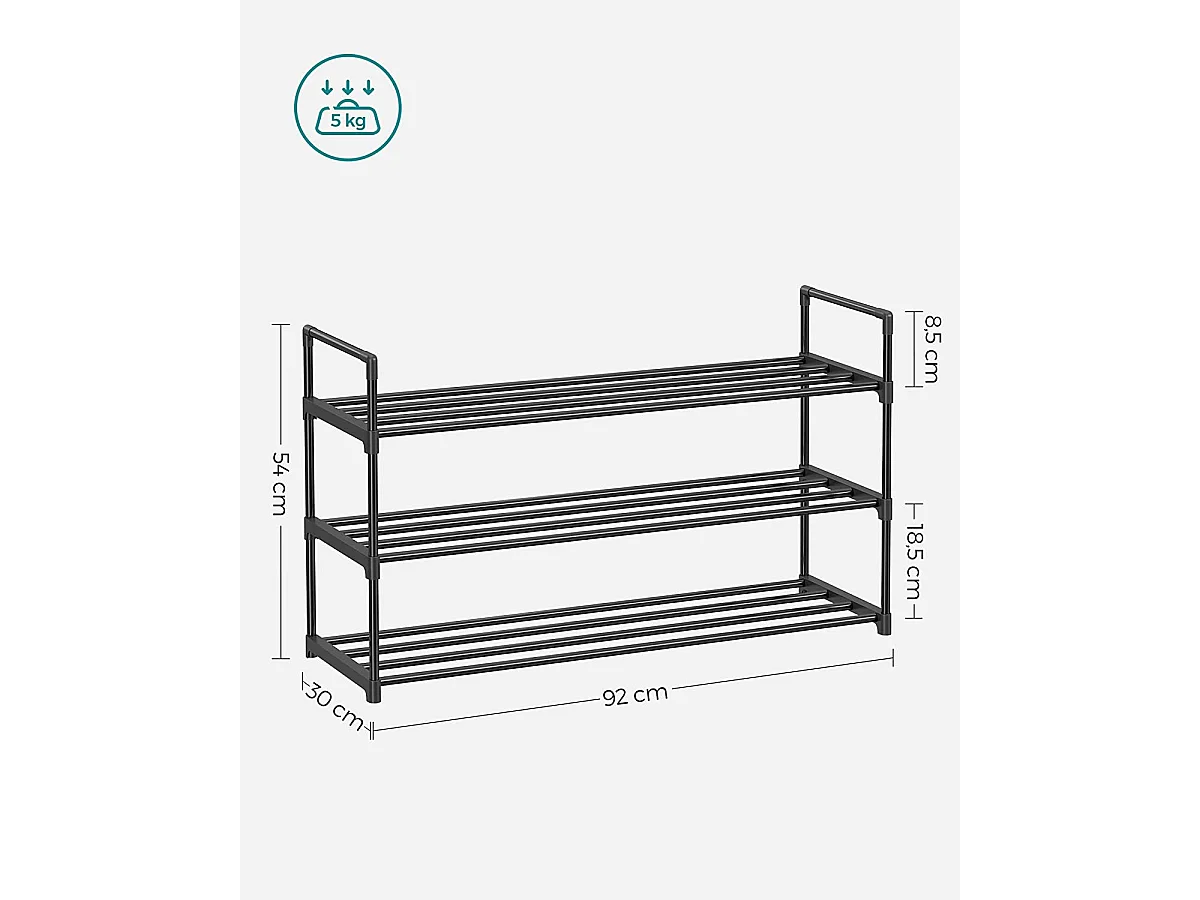 Étagère à chaussures industrielle en acier noir 92x30x54 cm LSA13BKV1