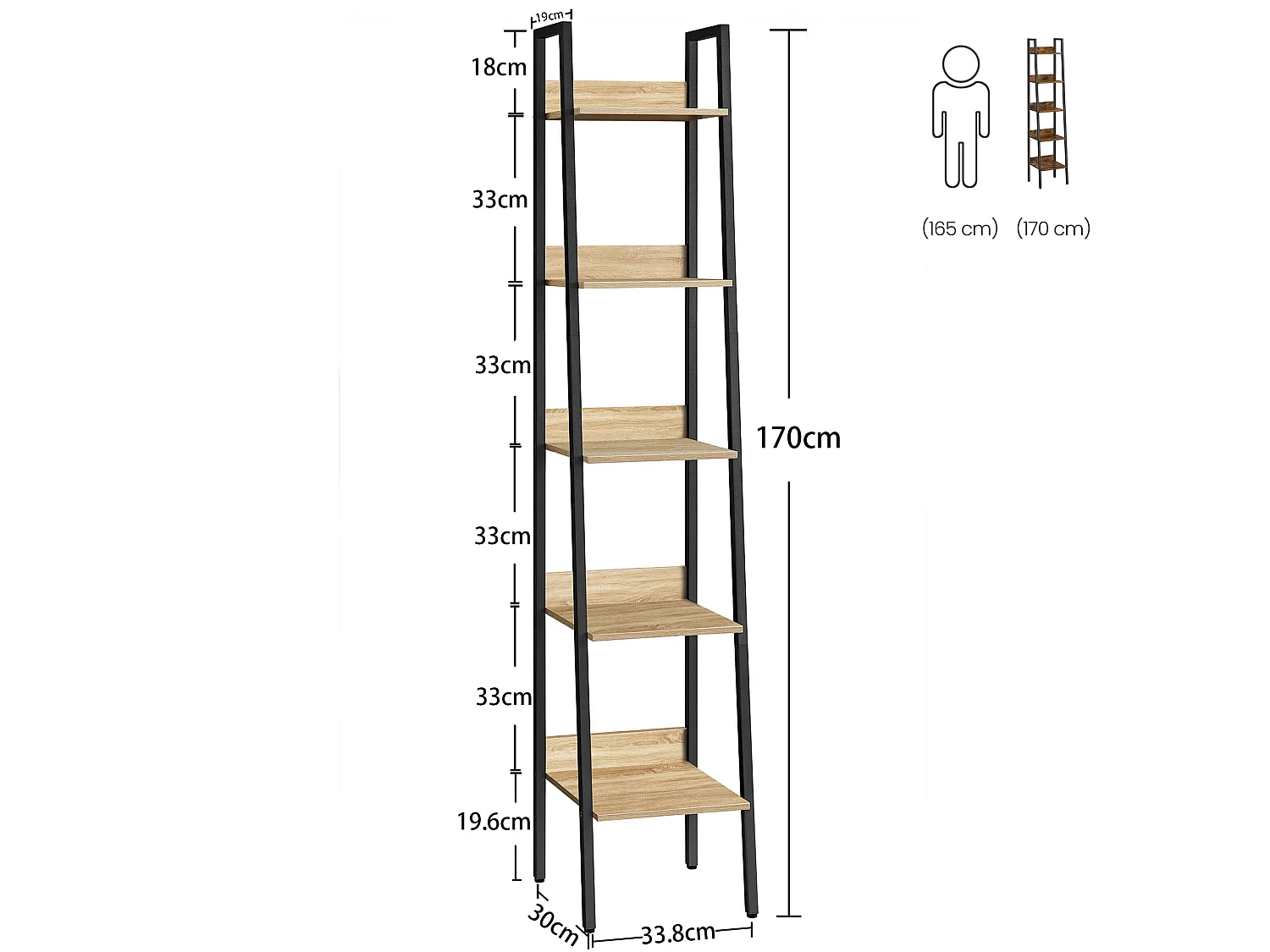 Boekenkast met 5 planken spaanplaat staal sonoma 33,8x30x170 cm