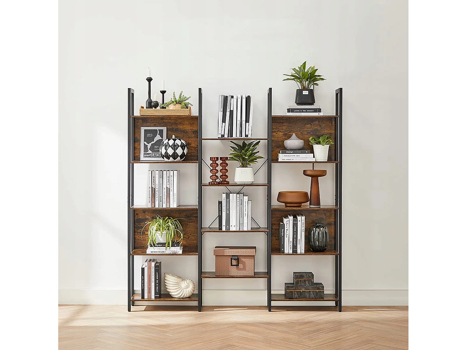 Boekenkast met 14 planken, rustiek bruin, 158x24x166 cm - LLS107B01