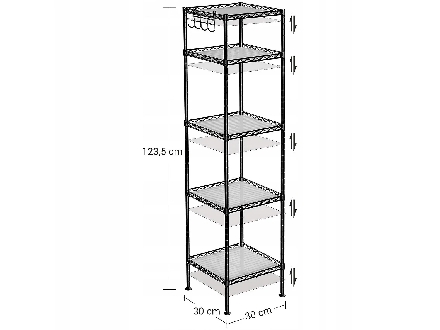 Étagère de salle de bain 5 étagères acier noir 30x30x123,5 cm LGR23BK