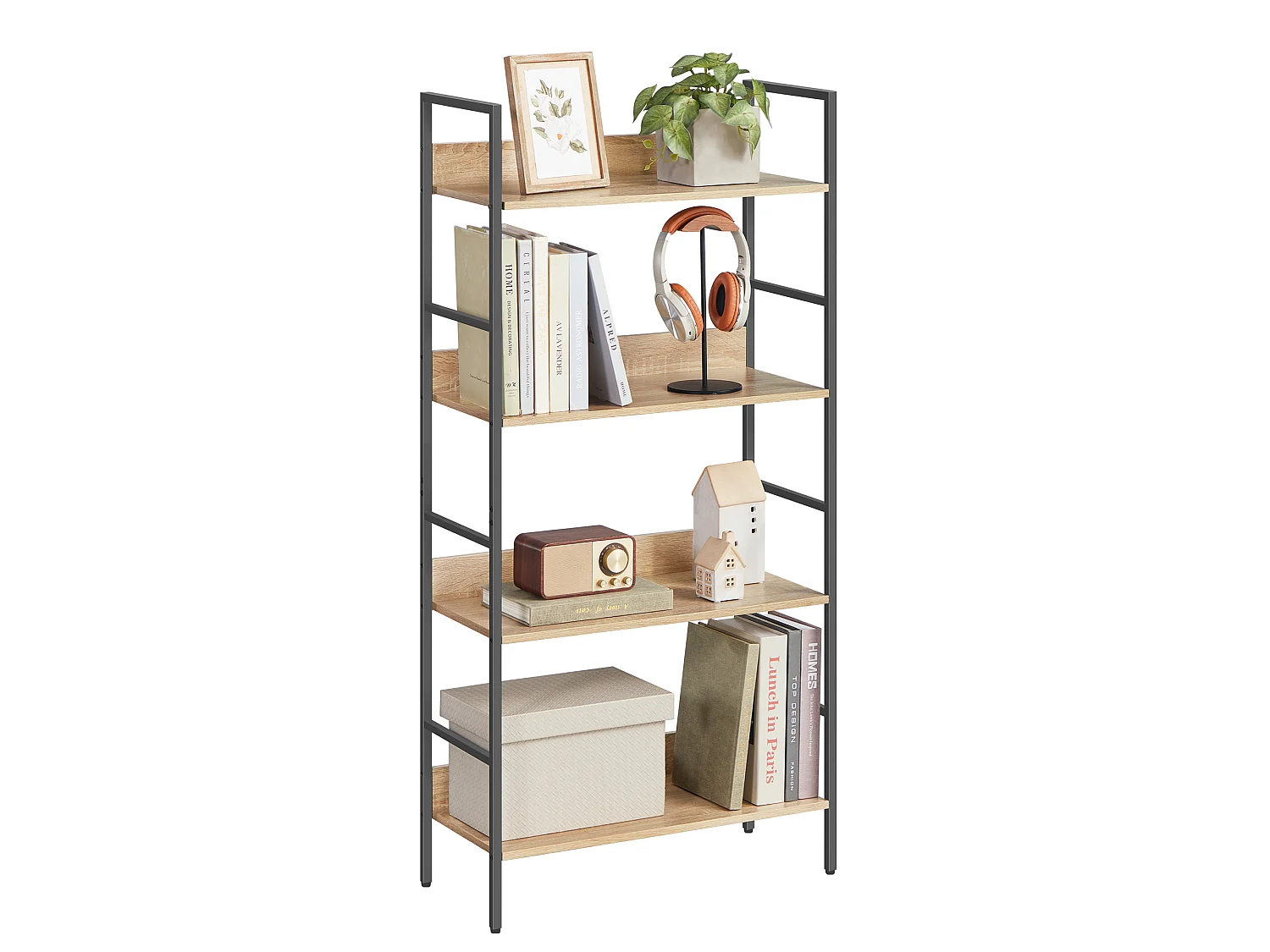 Boekenkast met 4 planken spaanplaat staal sonoma 60x28x124 cm