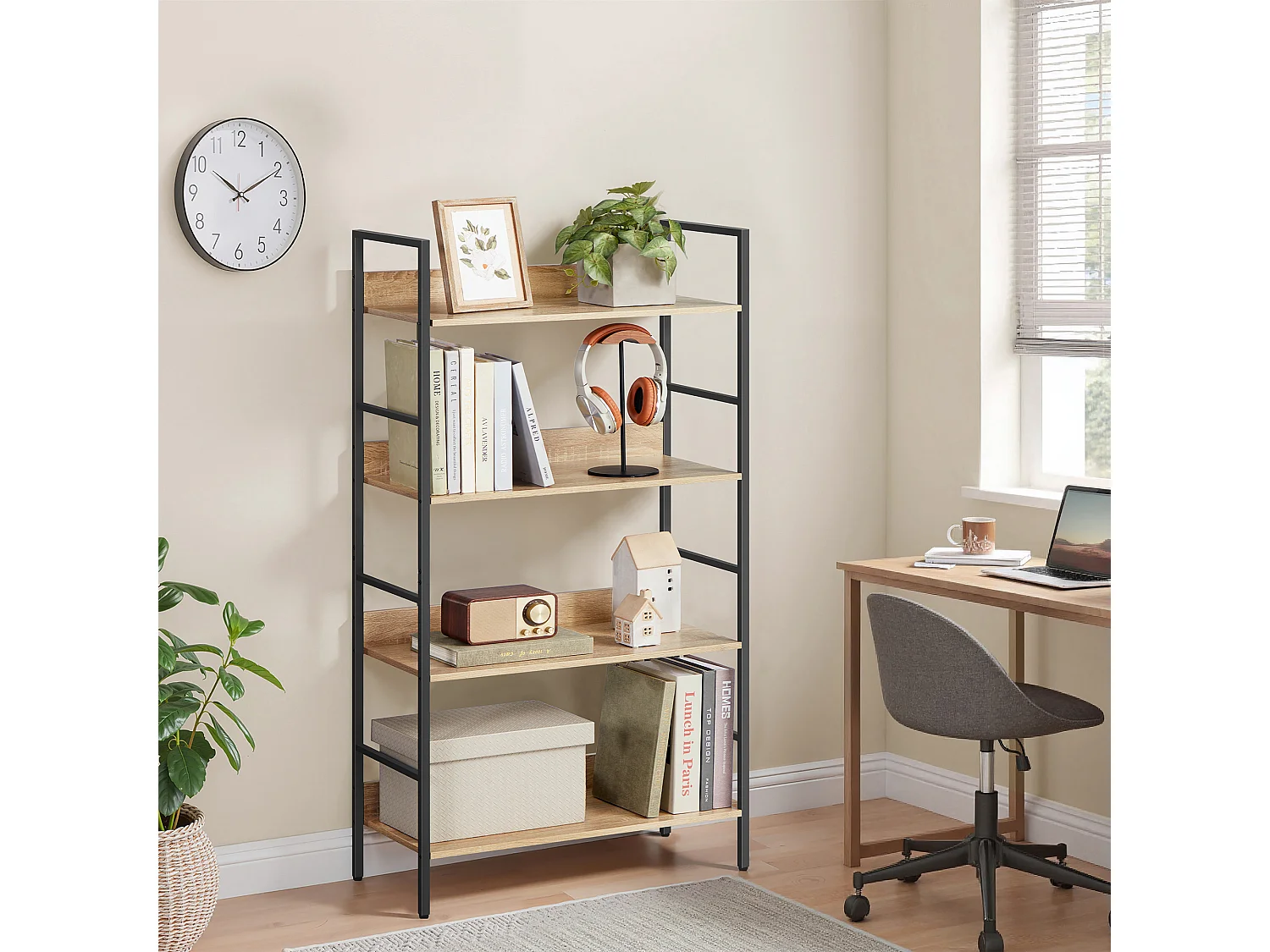 Boekenkast met 4 planken spaanplaat staal sonoma 60x28x124 cm