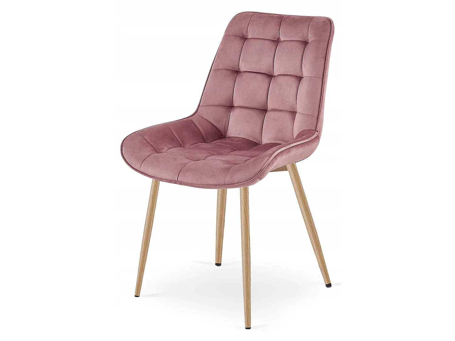 Chaise de salle à manger et cuisine BERA en velours rose foncé pieds chêne 54x60x88 cm