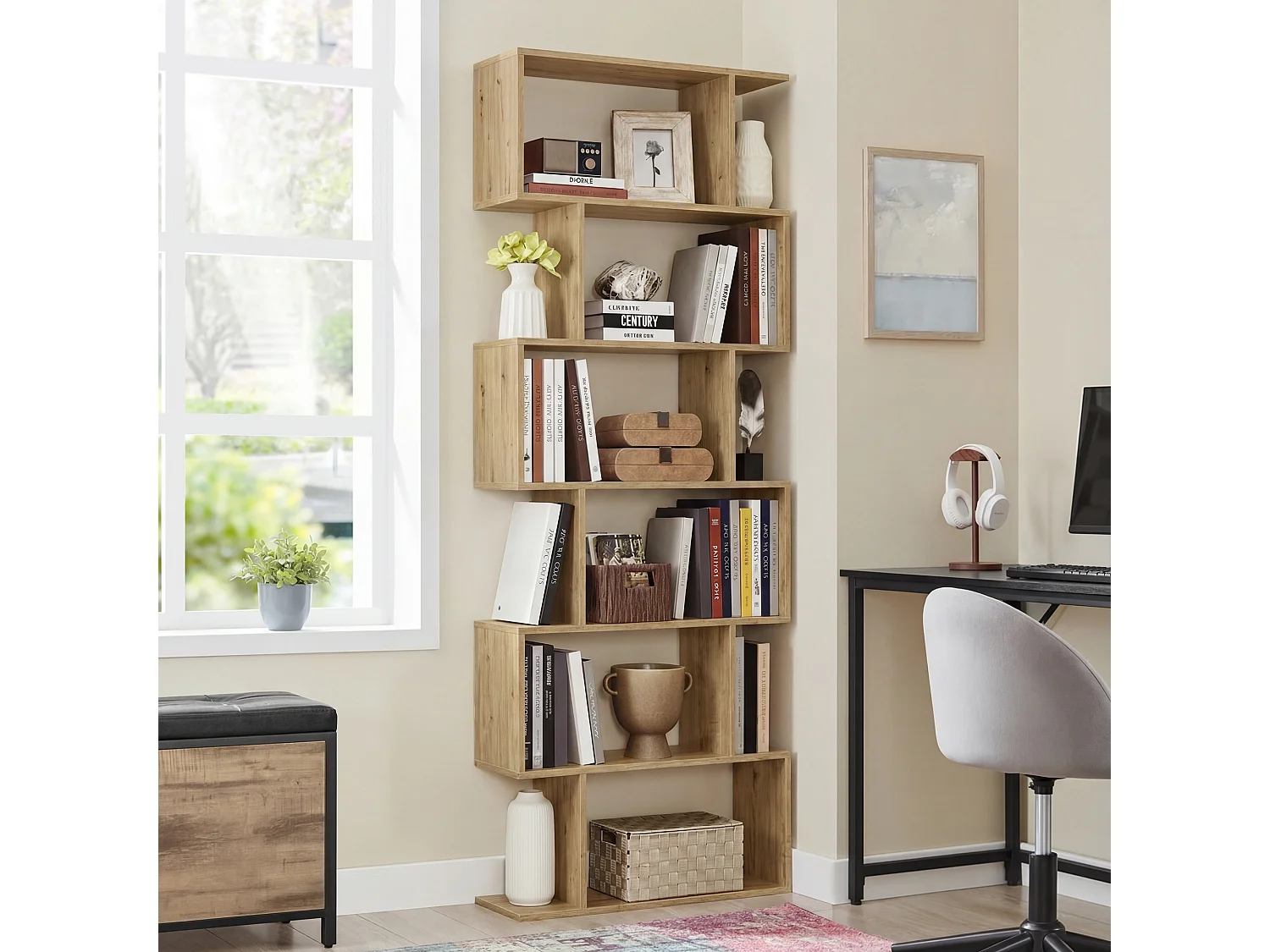Étagère bibliothèque moderne 6 étagères panneau mélaminé chêne artisan 70x24x190 cm
