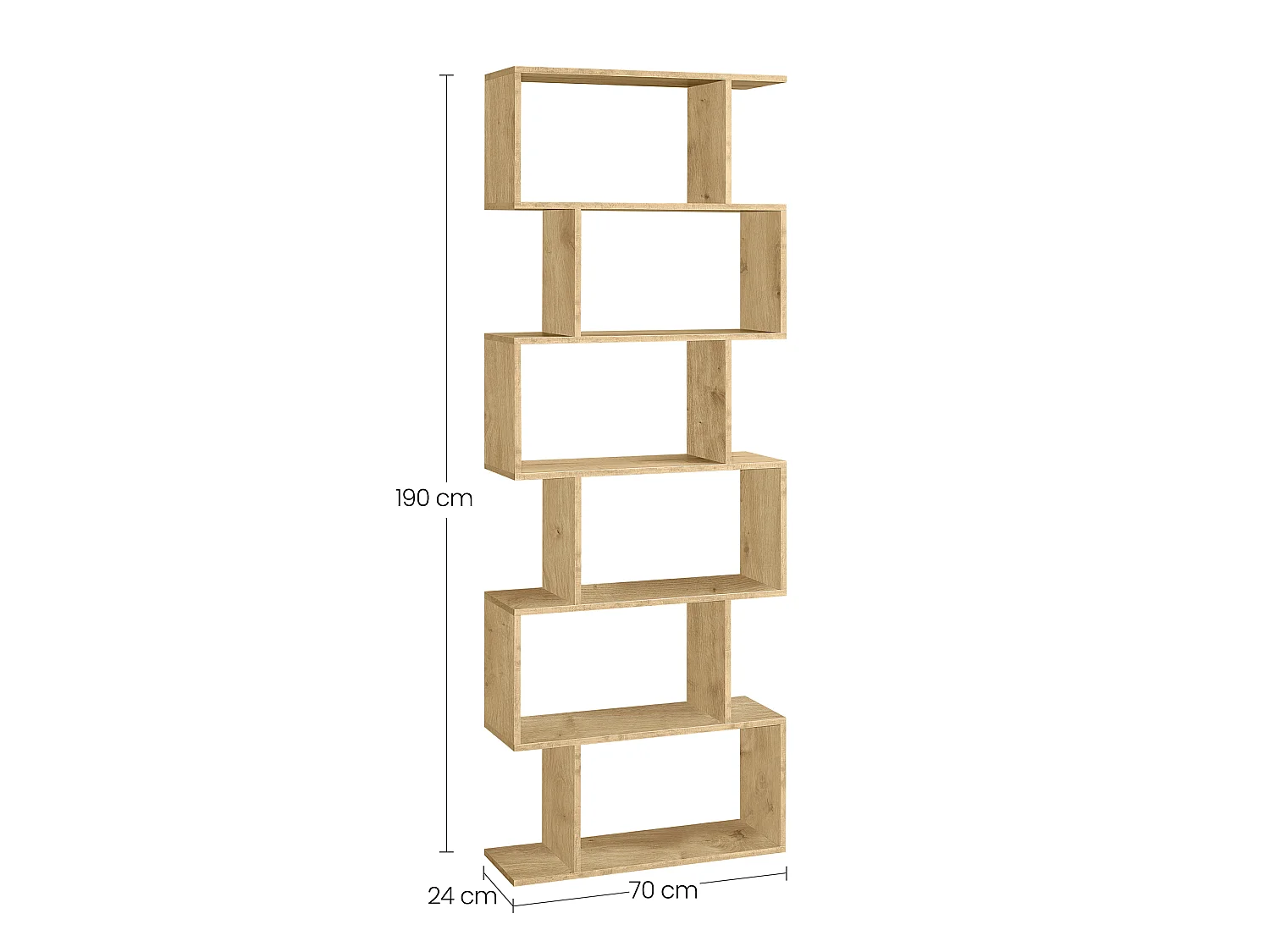 Étagère bibliothèque moderne 6 étagères panneau mélaminé chêne artisan 70x24x190 cm