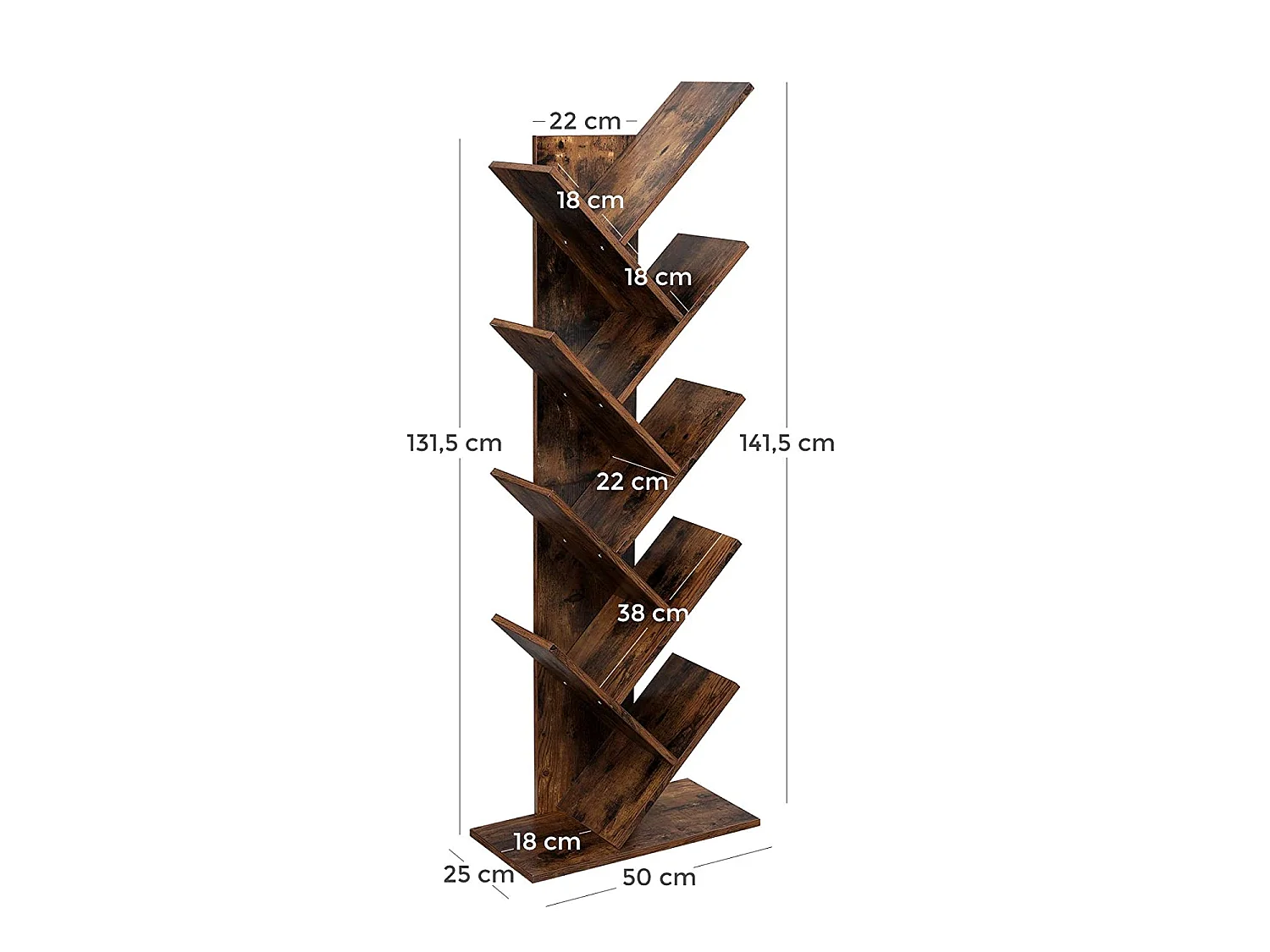 Étagère à livres stable en panneau de particules brun rustique 50x25x141,5 cm