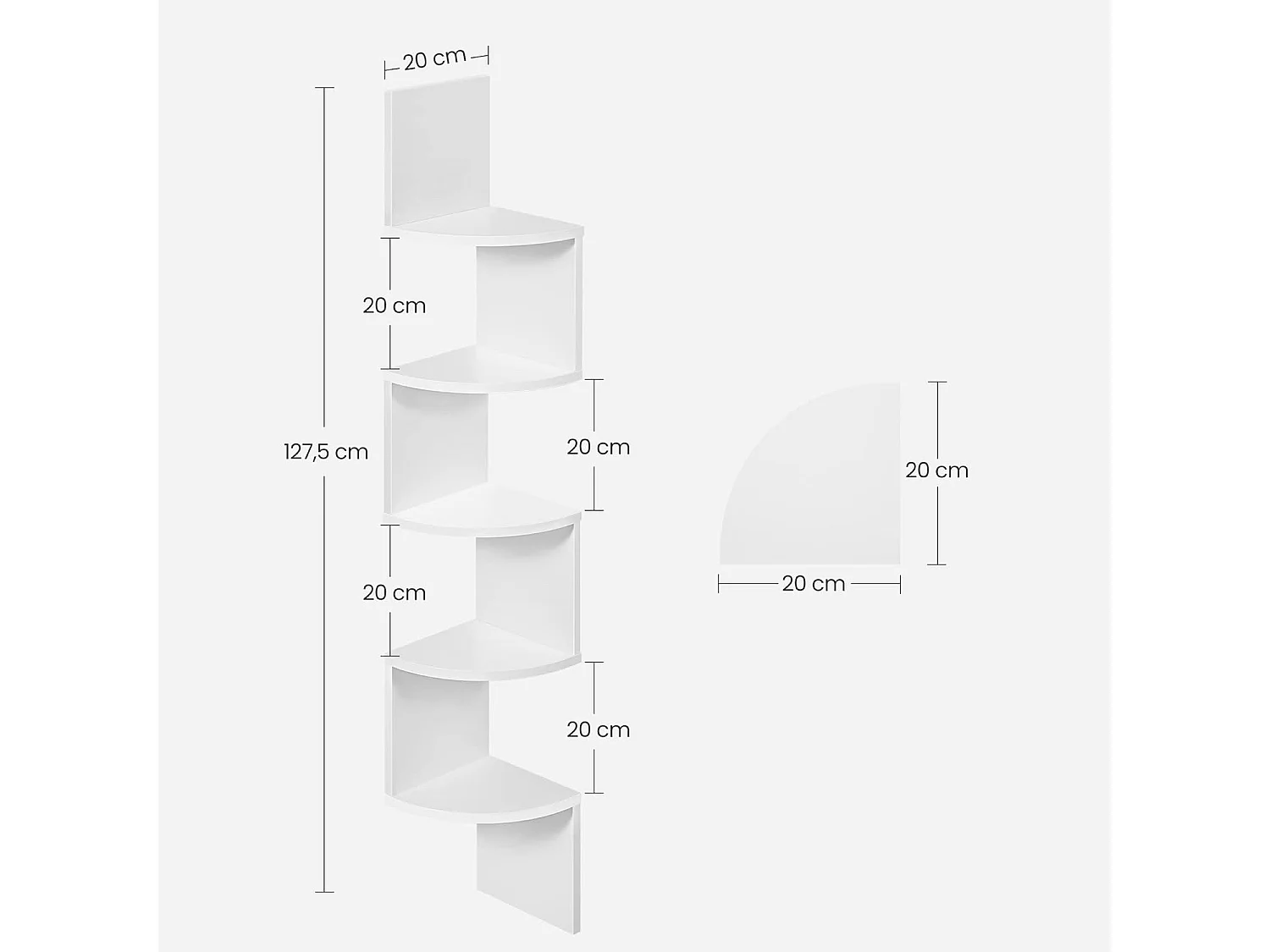 Hoekboekenkast modern spaanplaat wit 20x20x127,5 cm LBC72WT