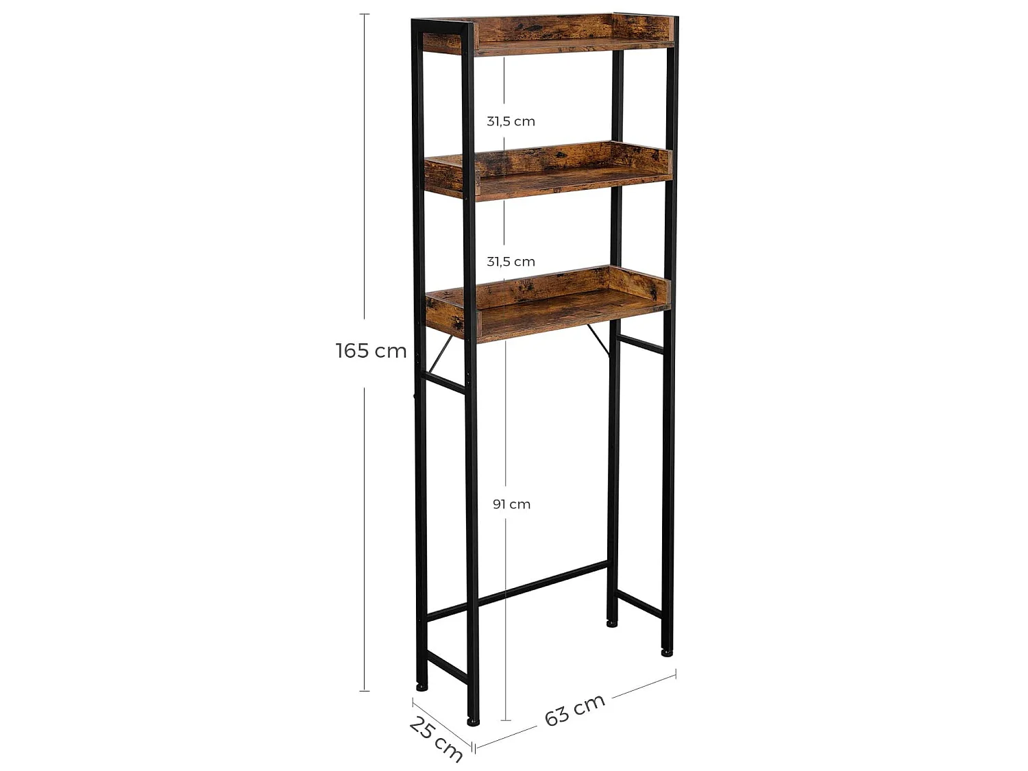 Étagère de salon rustique en bois et acier brun noir 63x25x165 cm - BTS002B01V1