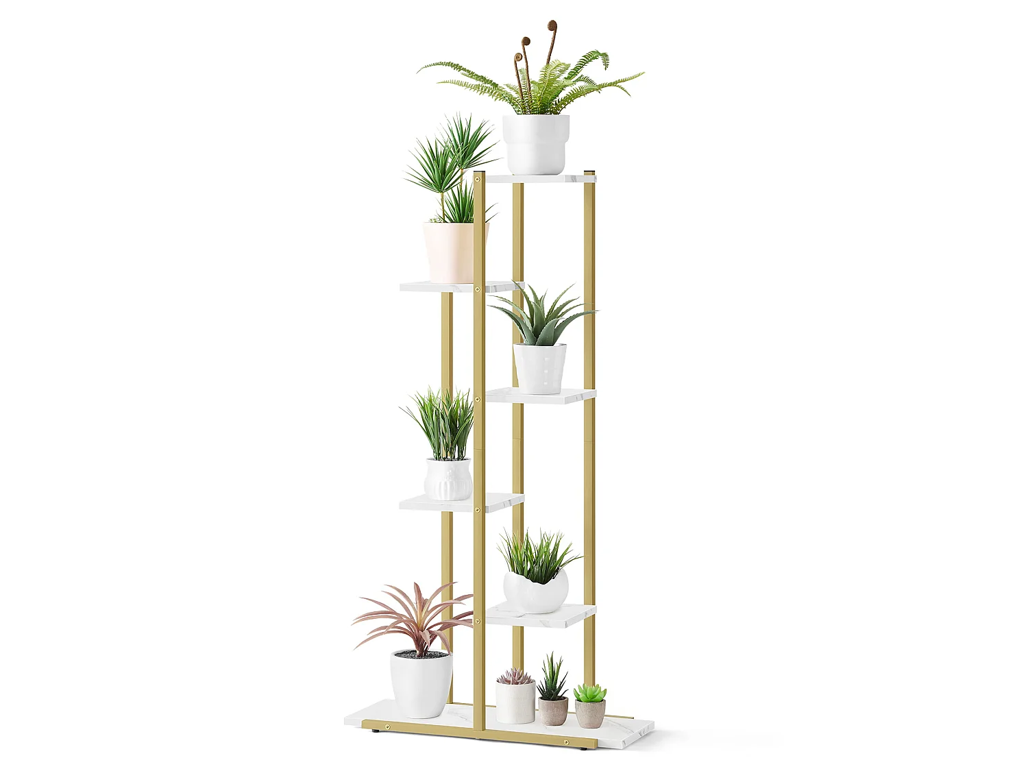 Boekenkast met 6 planken, marmer, gouden poten, 60x24x113 cm