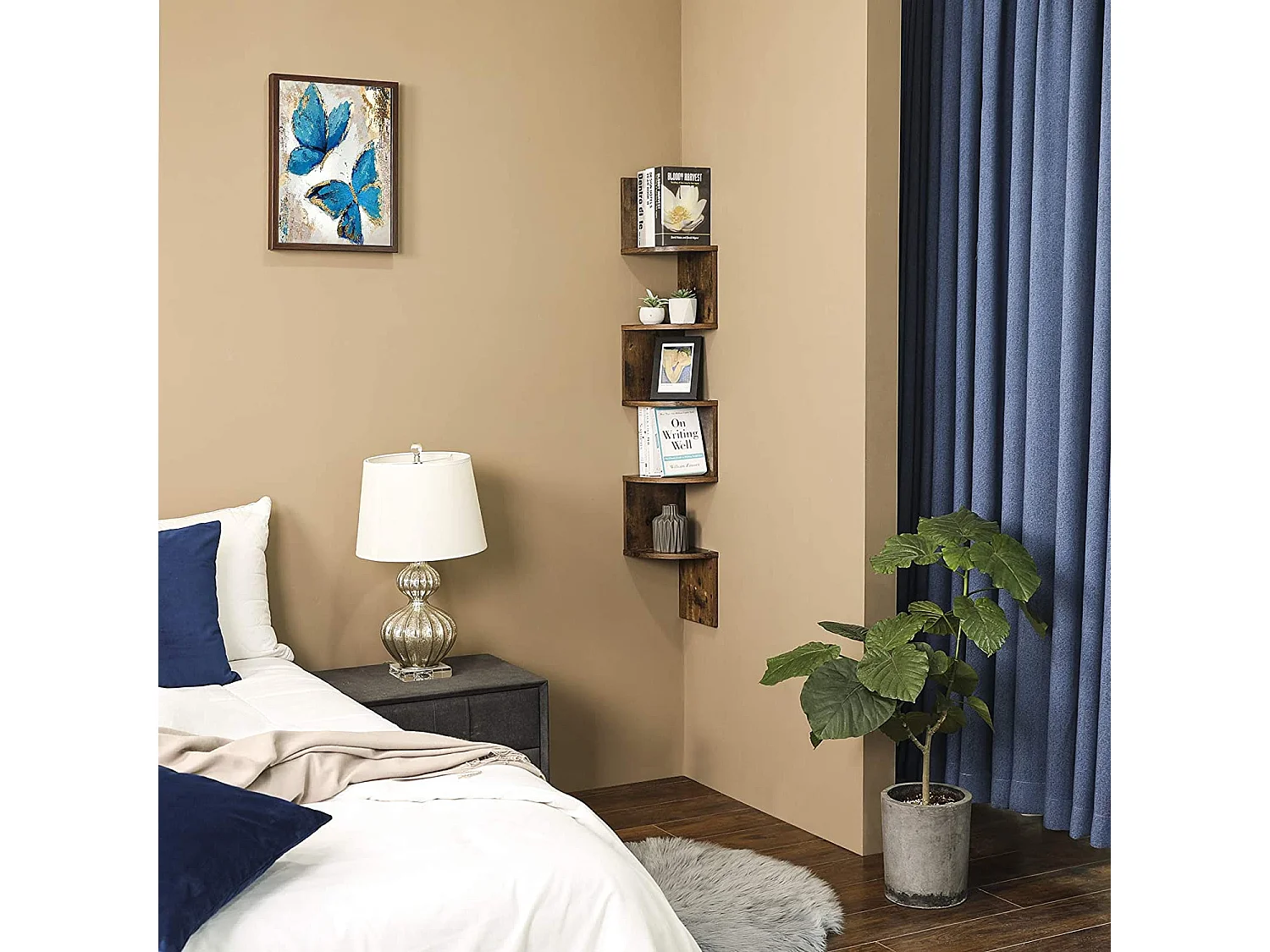 Étagère d’angle pour livres, décorations, panneau de particules mélaminé, brun rustique, 20x20x127,5 cm