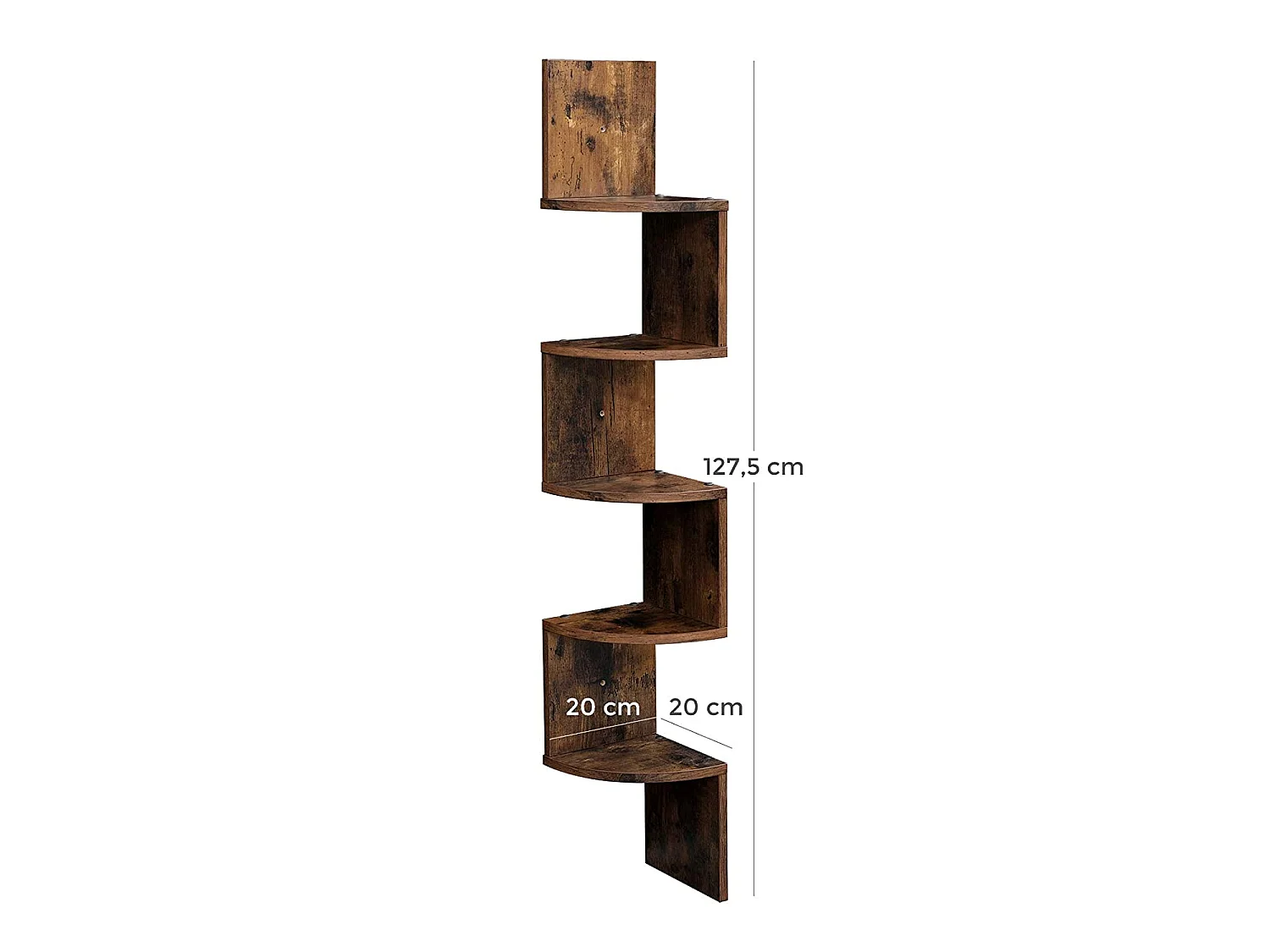 Étagère d’angle pour livres, décorations, panneau de particules mélaminé, brun rustique, 20x20x127,5 cm