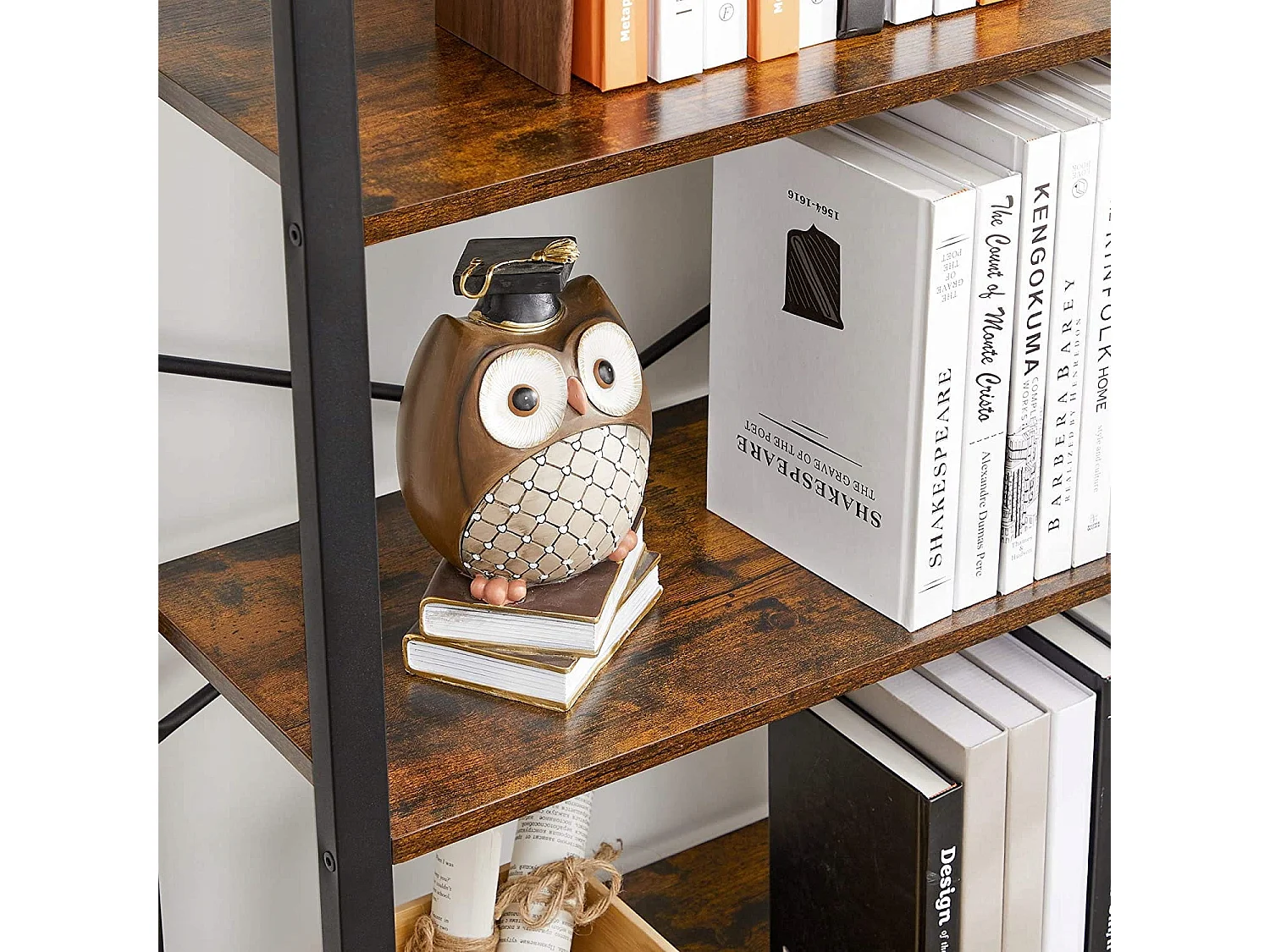 Étagère bibliothèque loft rustique bois brun noir 66x30x186 cm LLS062B01