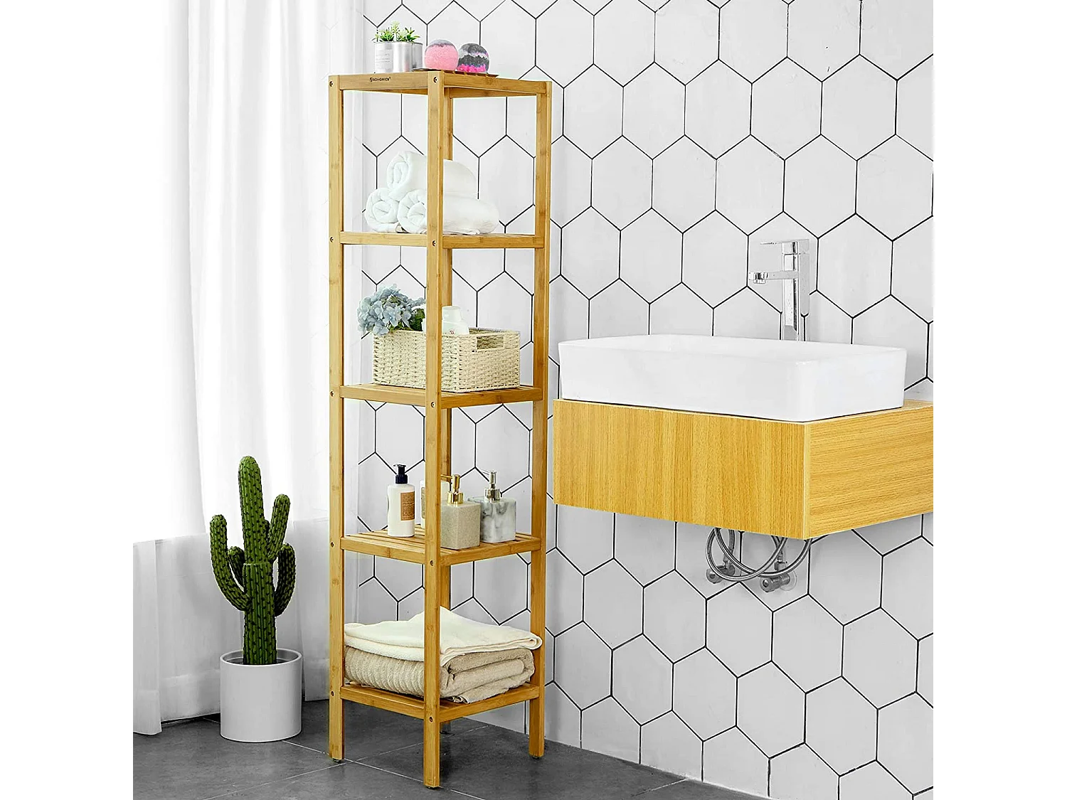Bamboe boekenkast met 5 planken naturel 33x33x146 cm BCB55Y