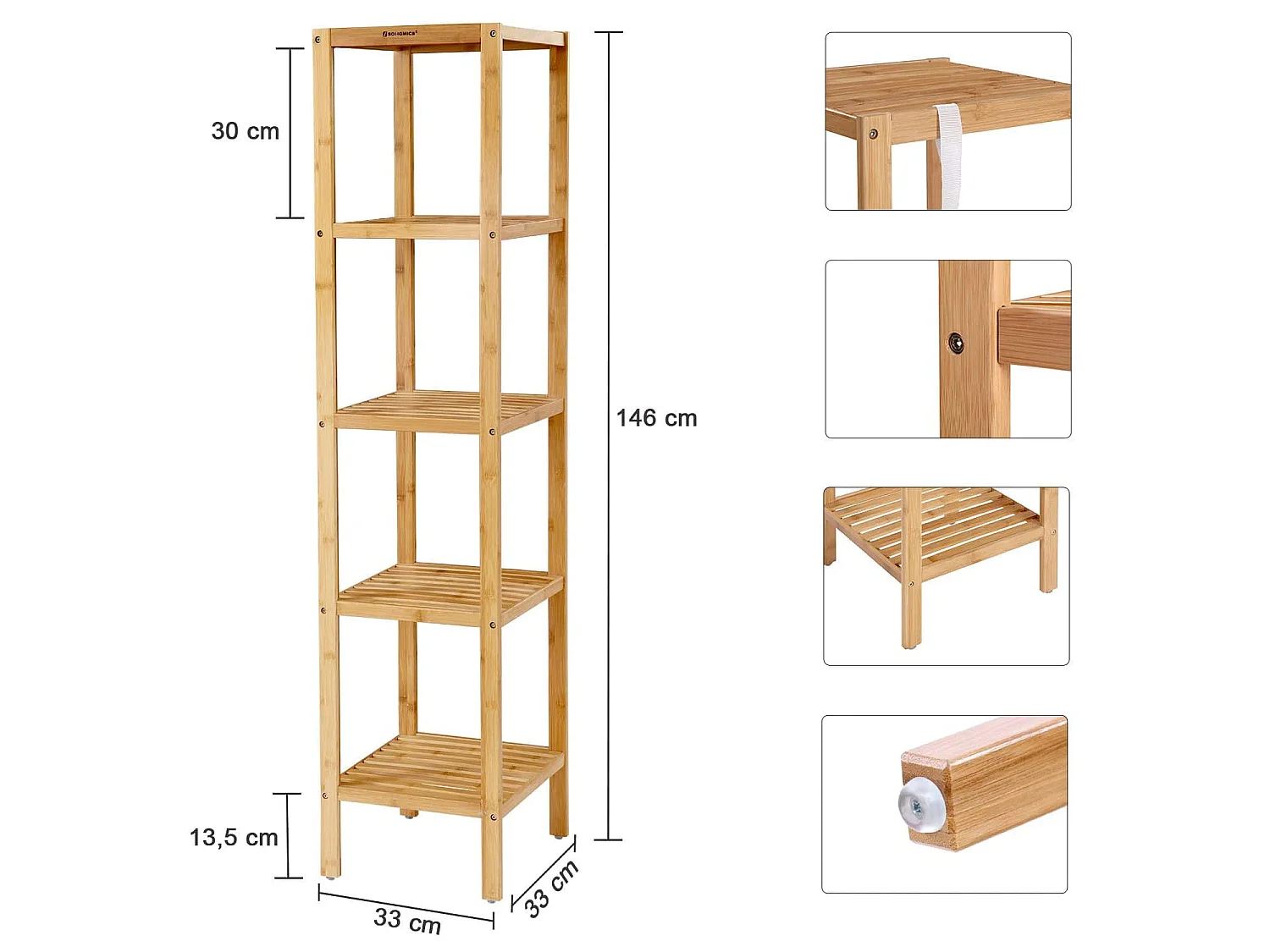 Bamboe boekenkast met 5 planken naturel 33x33x146 cm BCB55Y