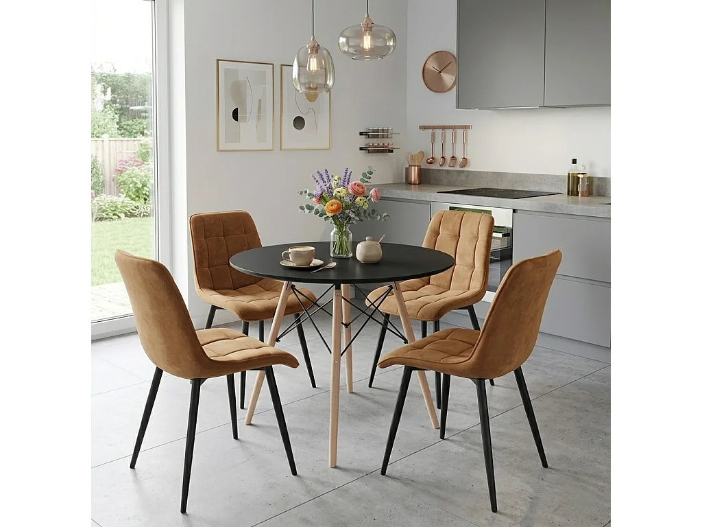 Eetkamerstoel SPLIT fluweel bruin zwarte poten 88x49x60 cm
