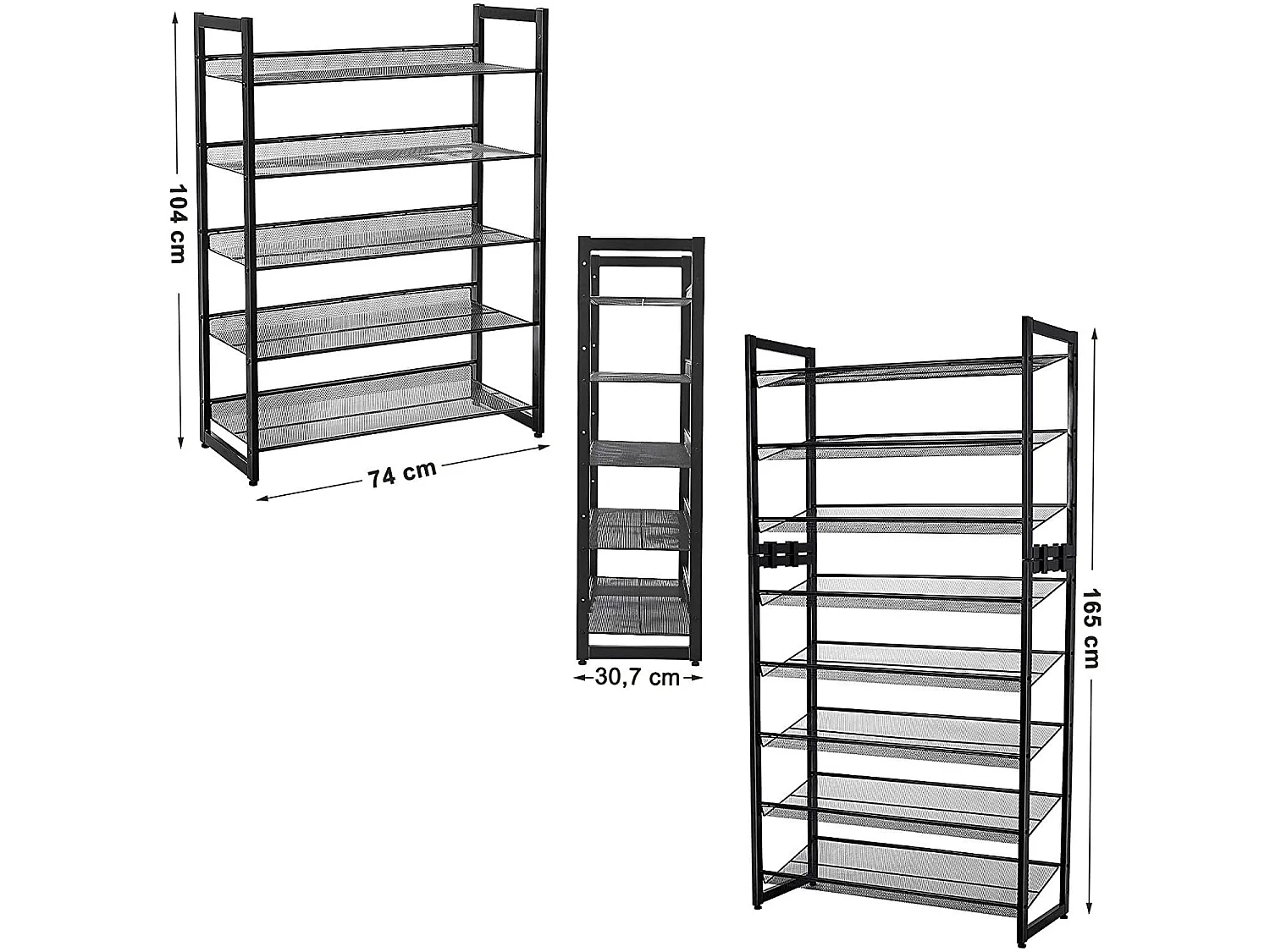 Schoenenrek met 5 planken metaal zwart 74x30,7x104 cm LMR005B