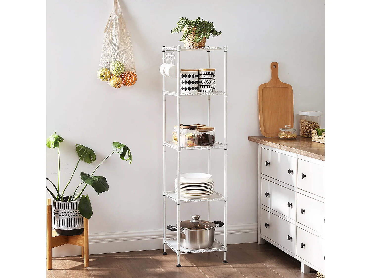 Stalen badkamerrek met 5 planken wit 30x30x123,5 cm LGR023W01