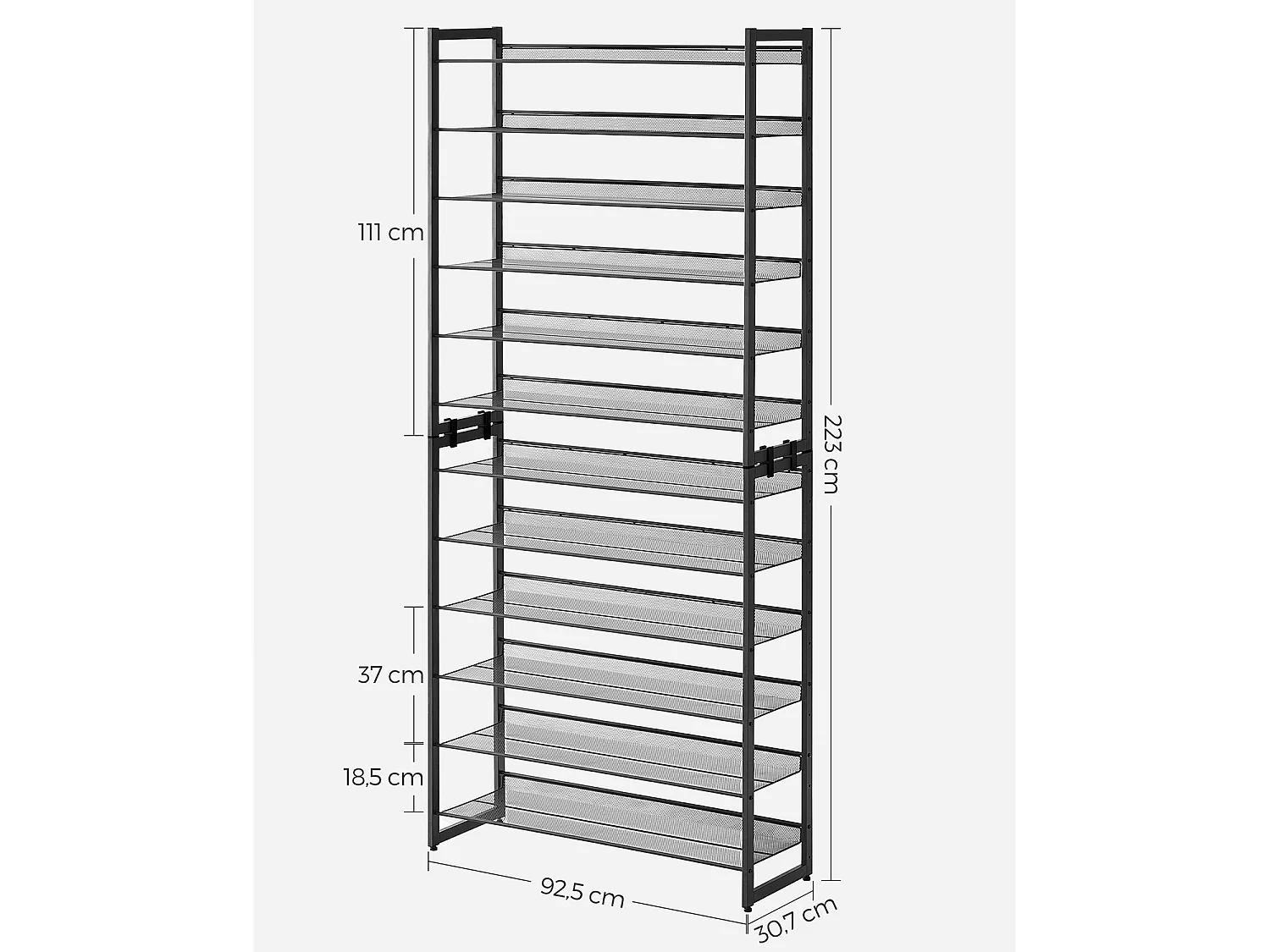 Étagère à chaussures en acier noire 92,5x30,7x223 cm - LMR12BV1