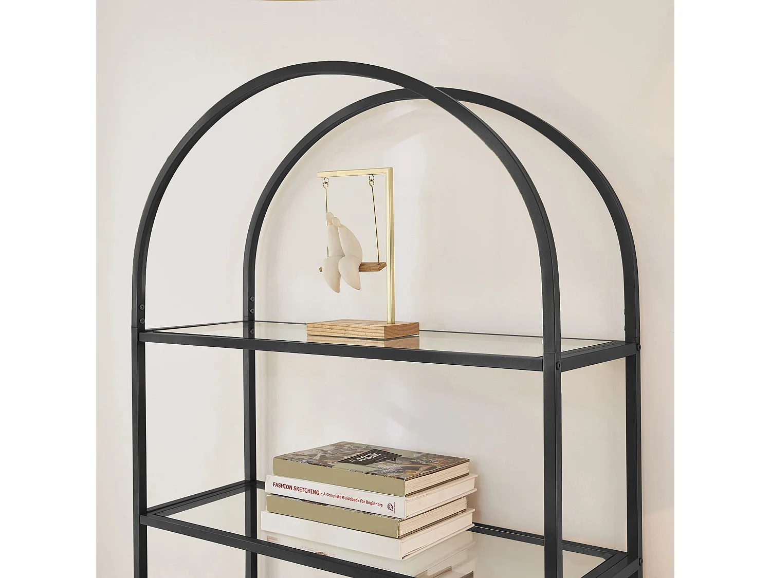 Étagère de salon pour livres et décoration en verre et acier noir 83x30,2x183,5 cm
