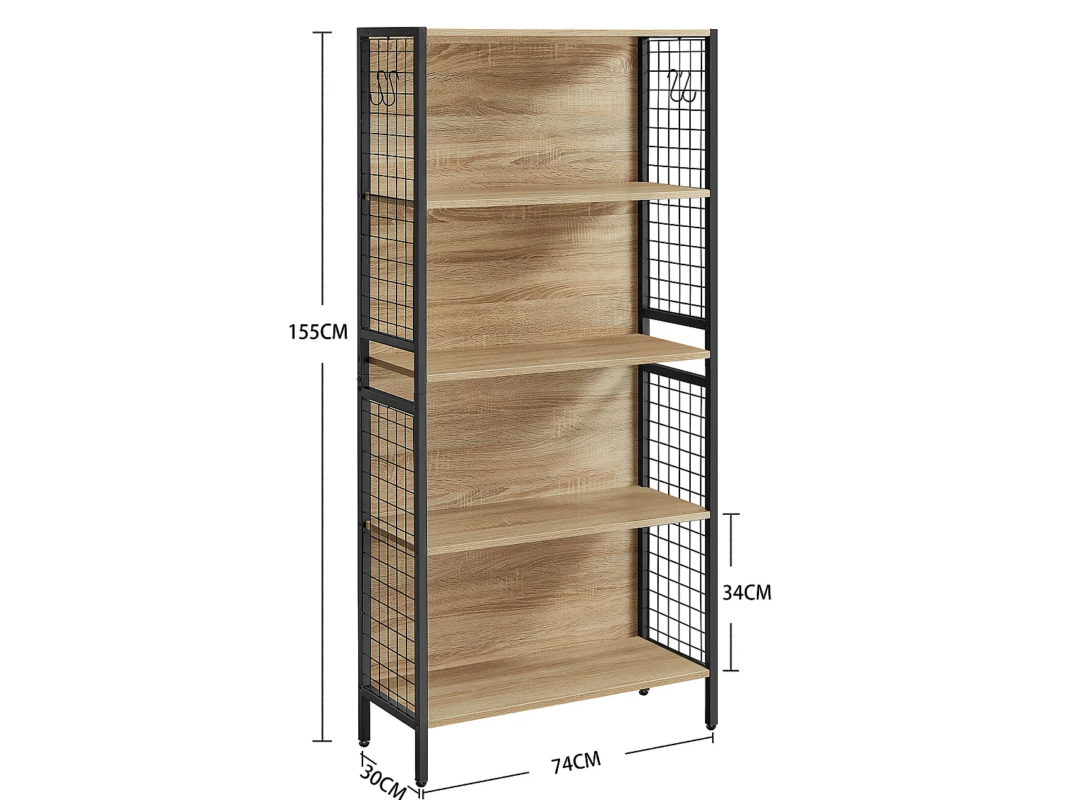 Boekenkast met 4 planken, spaanplaat en staal, sonoma, 74x30x155 cm