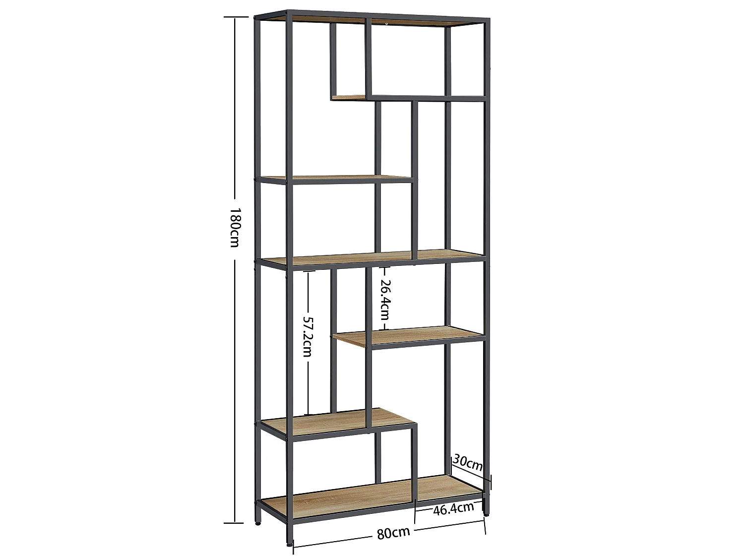 Étagère de salon loft pour livres, panneaux de particules, acier, sonoma, 80x30x180 cm