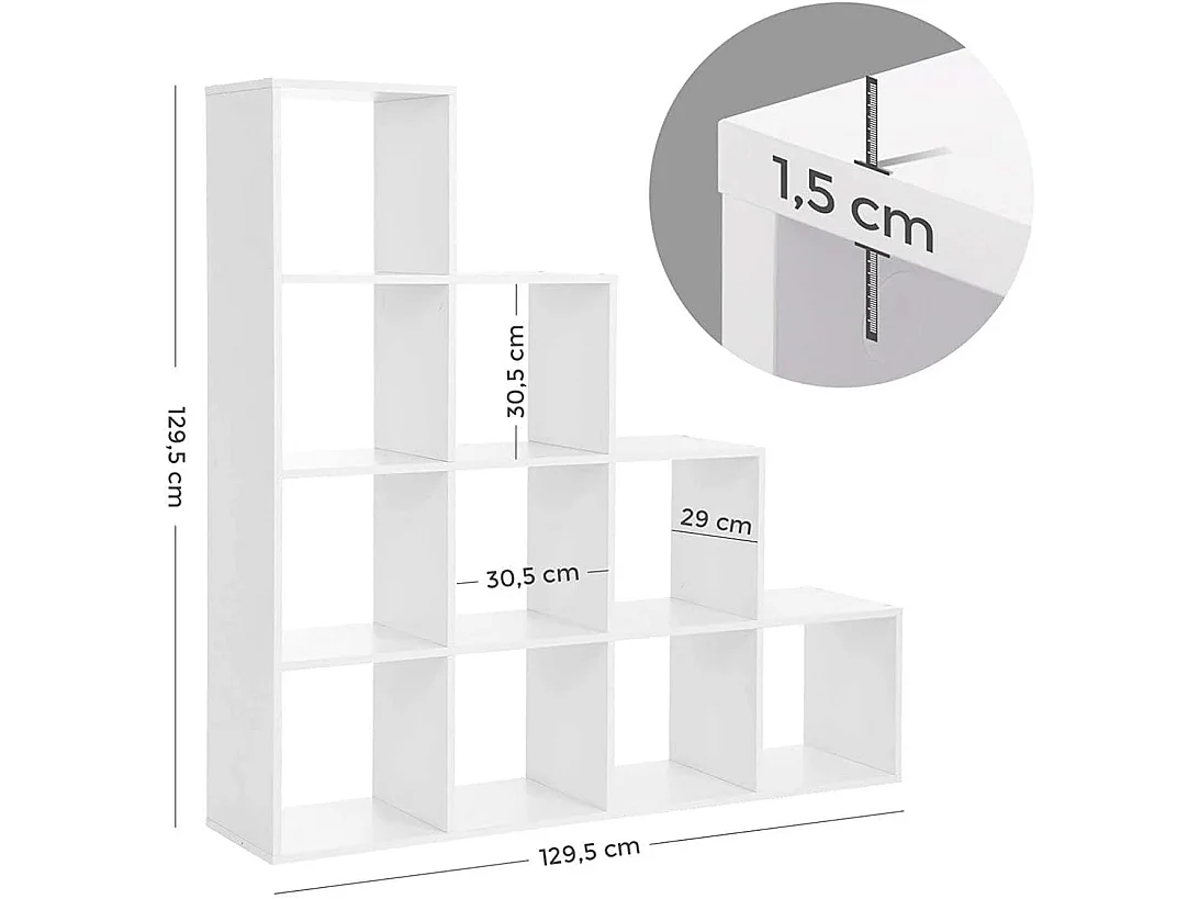 Étagère de salon moderne en panneau de particules blanc LBC10WTV1 129,5x29x129,5 cm