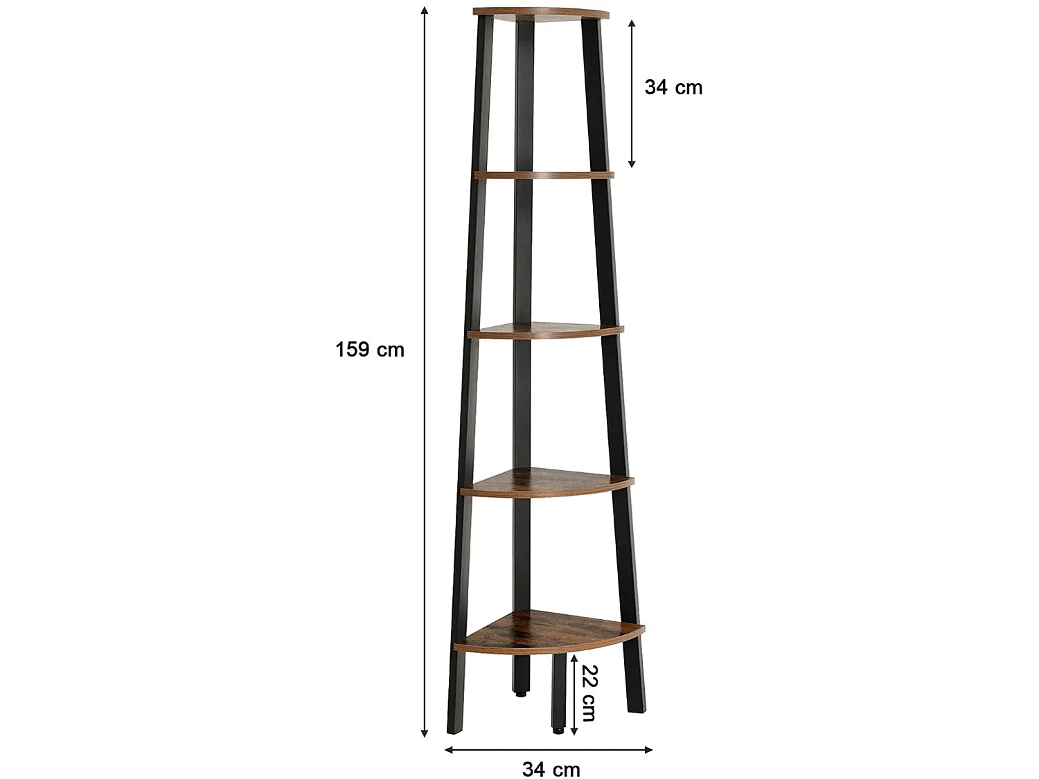 Étagère d’angle rustique en bois brun noir 32,5x34x159 cm LLS35X