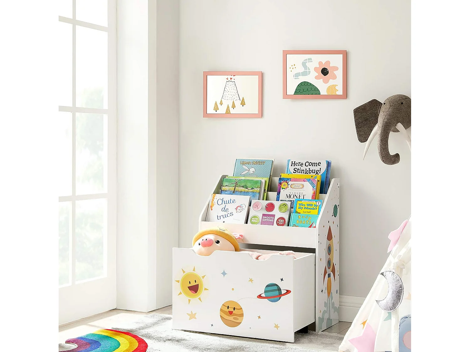 Kinderboekenrek met speelgoedlade MDF spaanplaat wit 62,5x29,5x70 cm