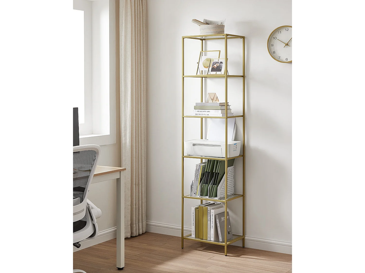 Boekenkast met 6 planken glas staal goud 30x40x177,3 cm - LGT500A01