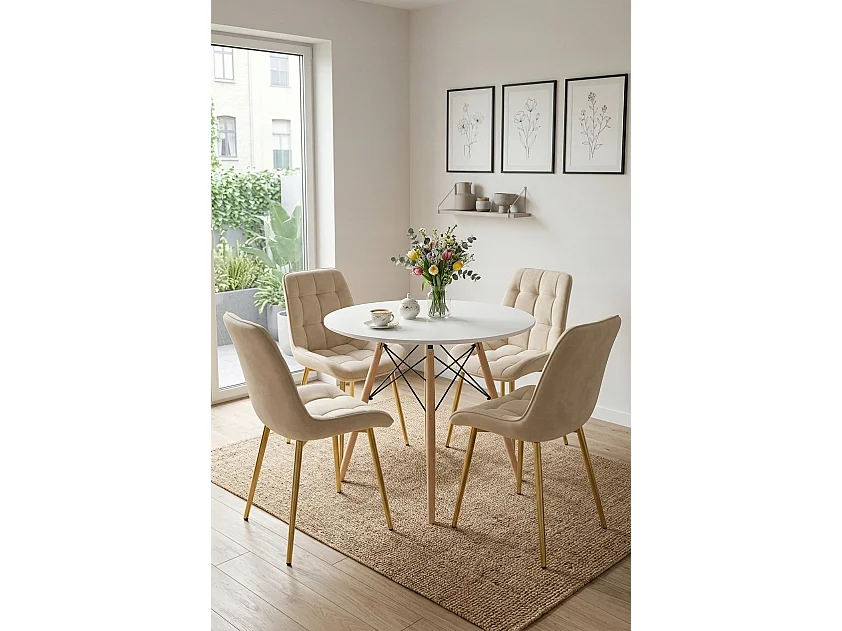 Esszimmerstuhl BERA Samt beige goldene Beine 54x60x88 cm