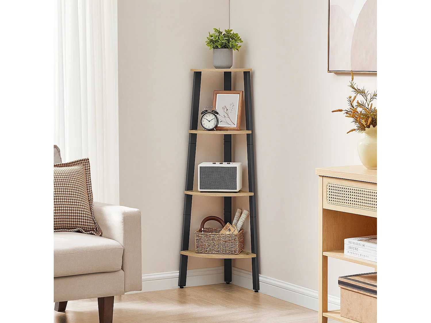 Étagère d’angle pour livres 4 étagères chêne artisan noir 34x34x125 cm