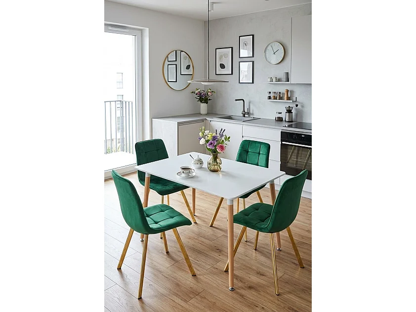 Eetkamerstoel fluweel groen metalen poten goud 87x49x60 cm