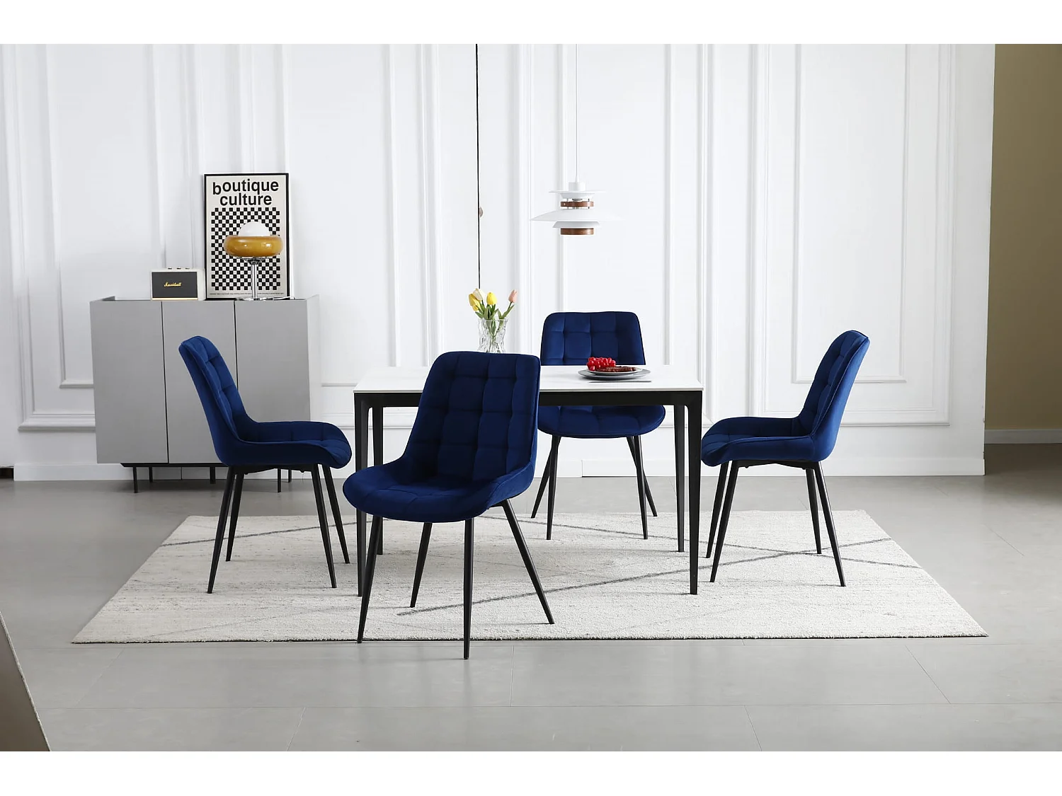 Eetkamerstoel BERA fluwelen donkerblauw zwarte poten 88x54x60 cm