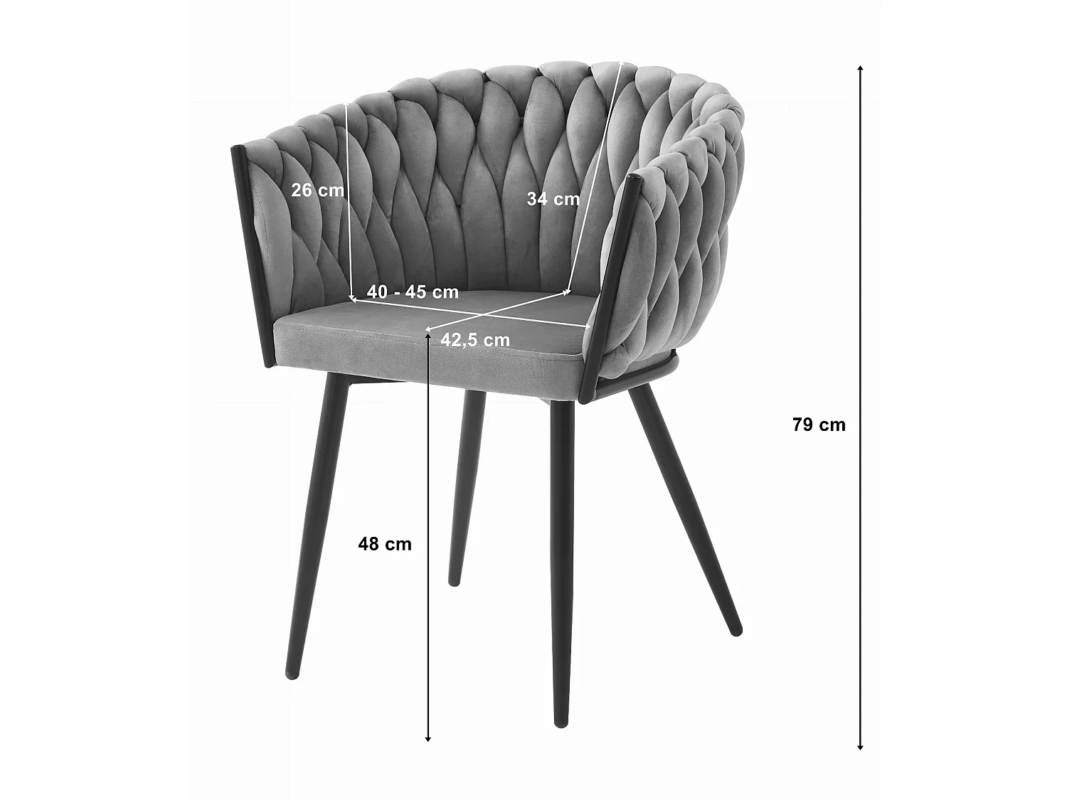 Chaise de salle à manger et cuisine ORION en velours noir 79x61x55 cm