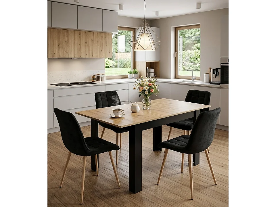 Eetkamerstoel SPLIT fluweel zwart eiken poten 49x60x88 cm